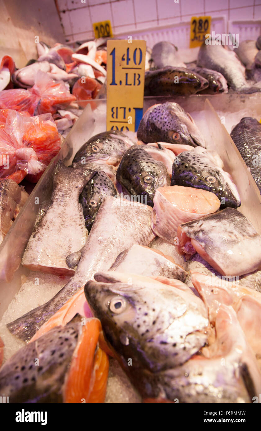 Fresh fish market in Chinatown New York City Manhattan selling fish to
