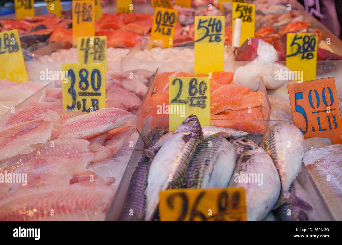 Fresh fish market in Chinatown New York City Manhattan selling fish to