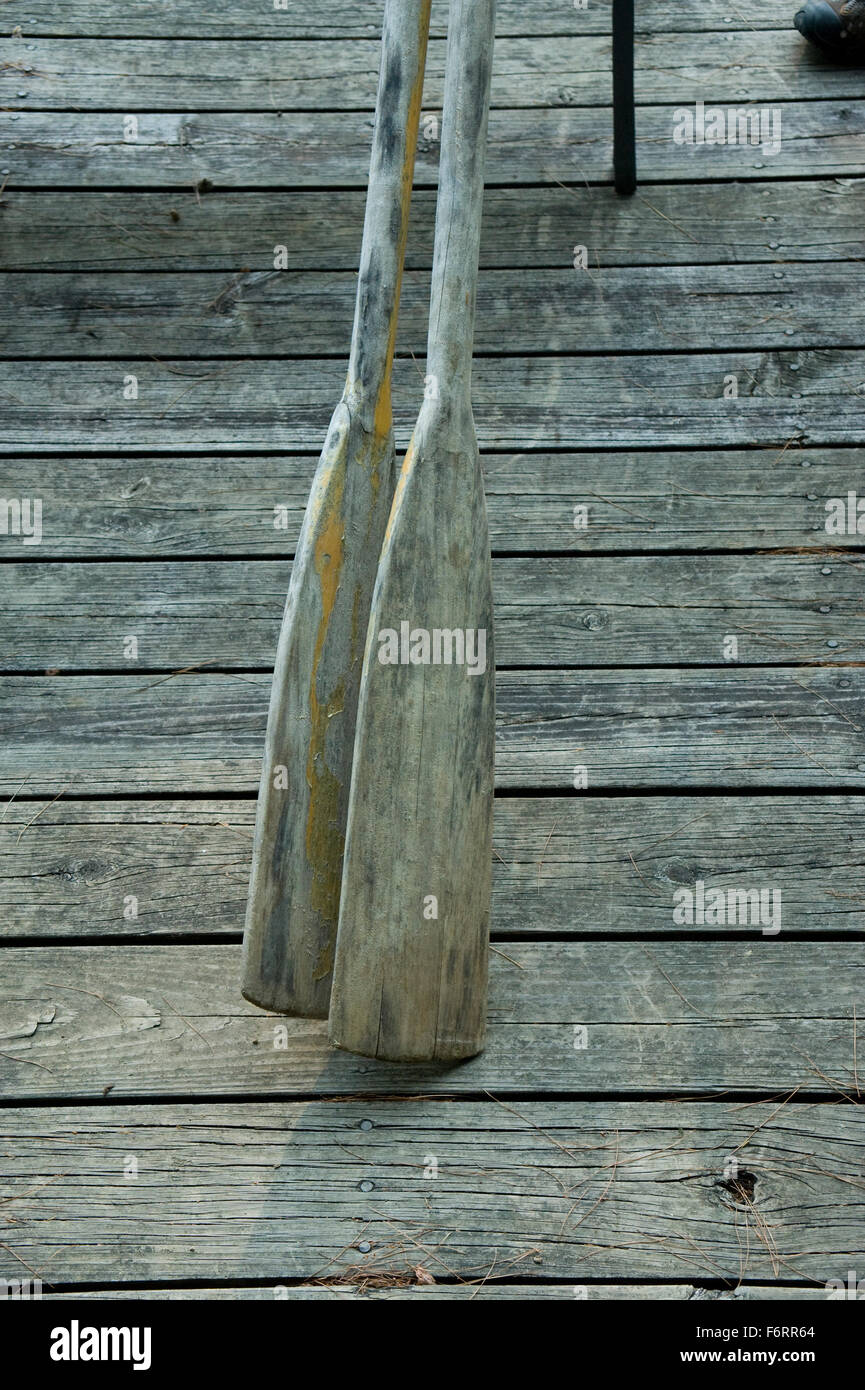Old wooden oars Stock Photo