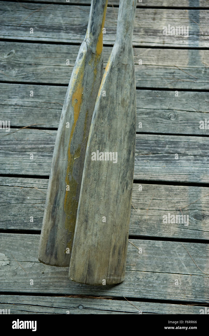 Old wooden oars Stock Photo