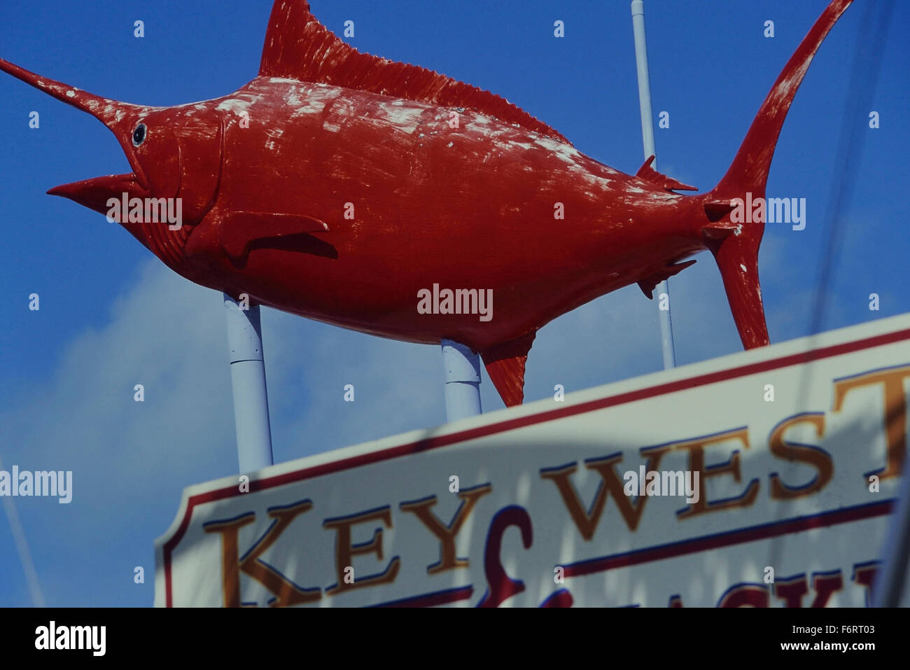 Red Marlin fish sign at the seaport district of Key West. Florida. USA Stock Photo