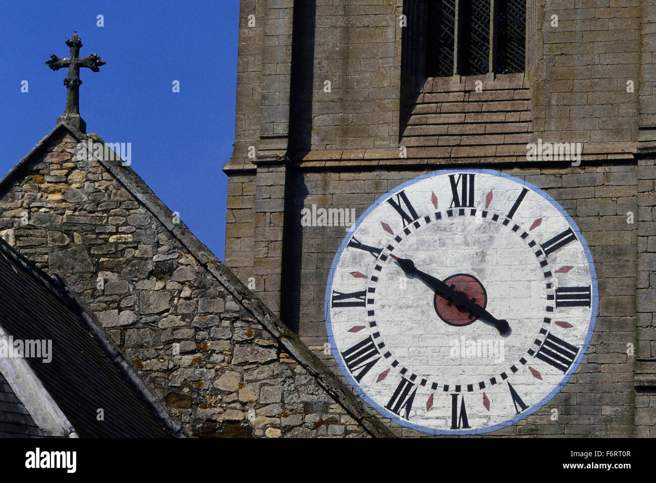 One-handed clock face of the Coningsby parish church, St Michael’s. Lincolnshire. England. UK. Europe Stock Photo
