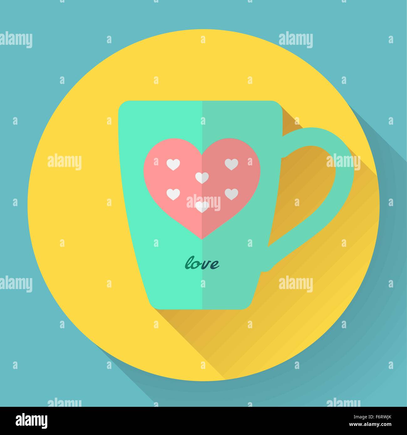 Hot coffee or tea cup flat icon with pink heart. Sign Love. Vector ...
