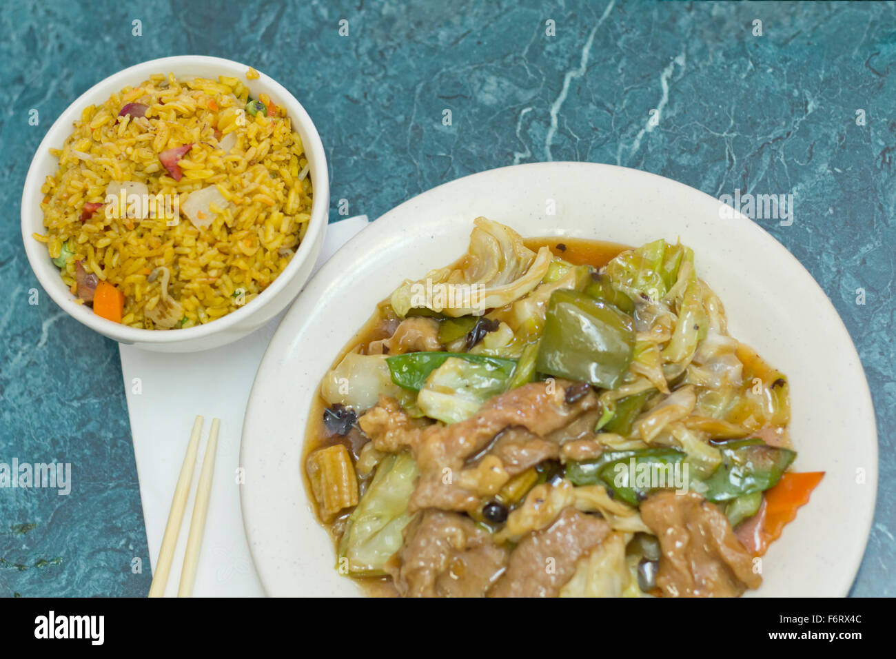 Chinese sauteed black bean pork with Asian cabbage Stock Photo