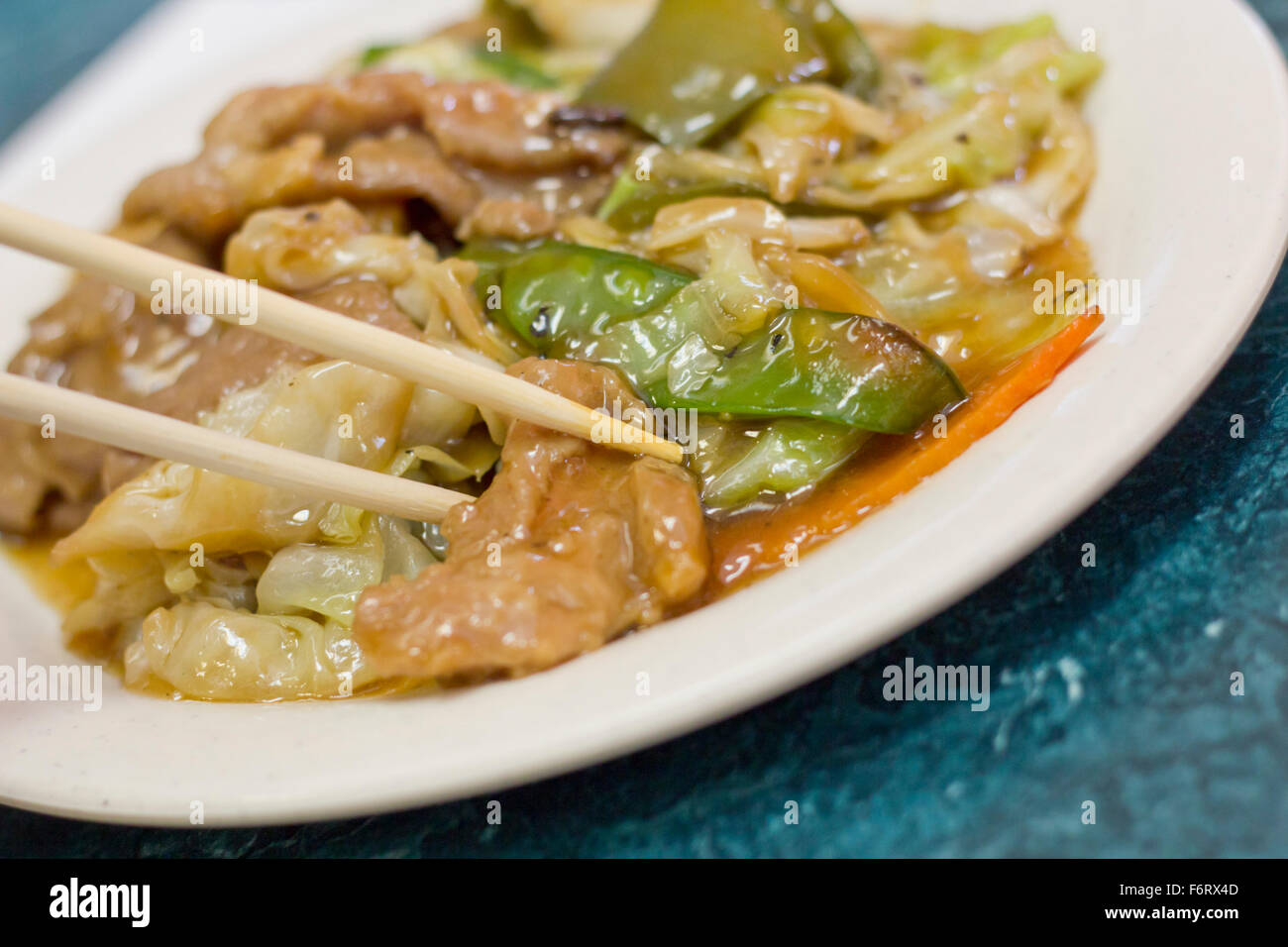 Chinese sauteed black bean pork with Asian cabbage Stock Photo