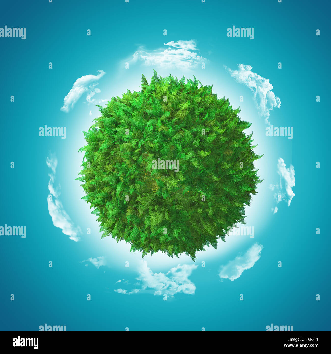3D render of a globe with fern and grass with clouds Stock Photo - Alamy