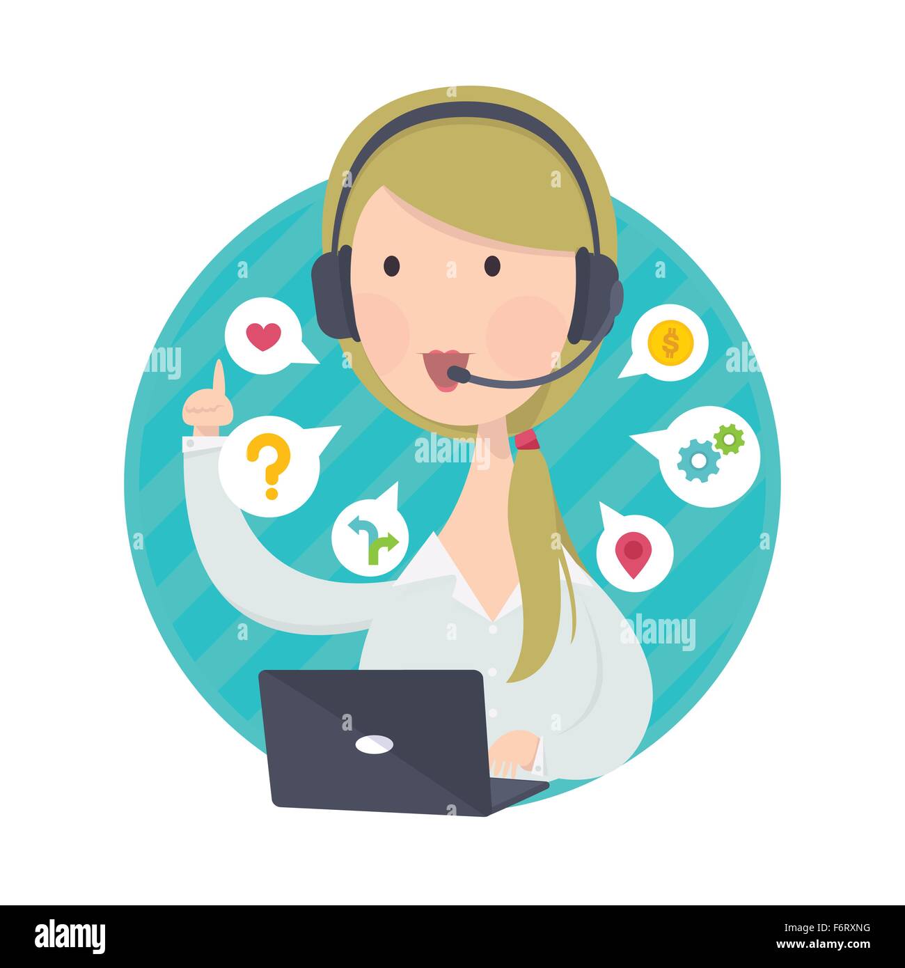Vector illustration of customer support help desk blond hair woman operator service concept Stock Vector