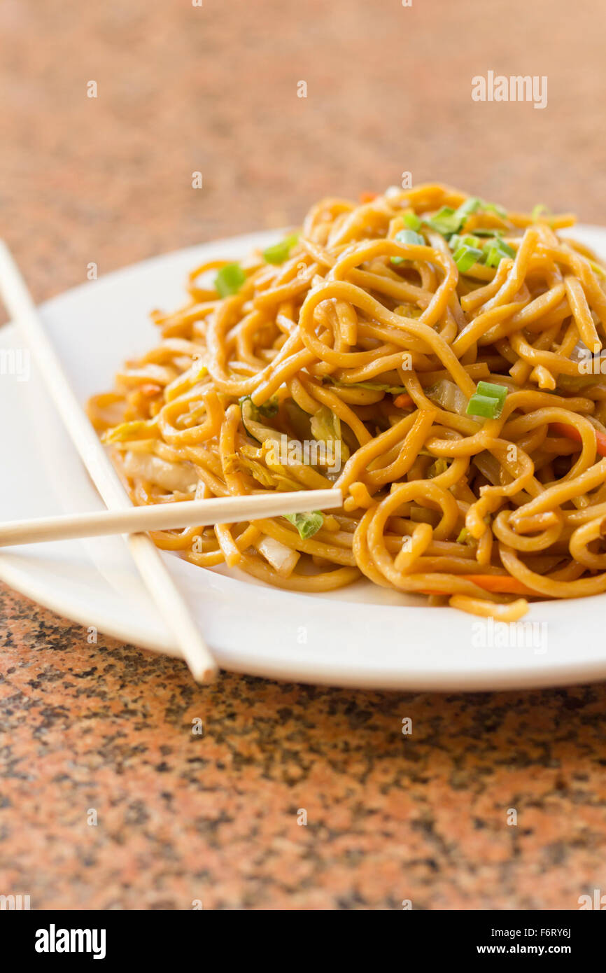 Delicious chinese food, vegetable Lo Mein stir fry Stock Photo