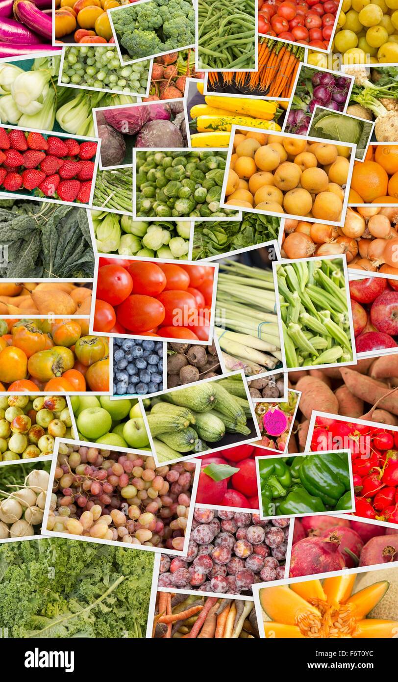 variety of popular farmers market fruits and vegetables in produce