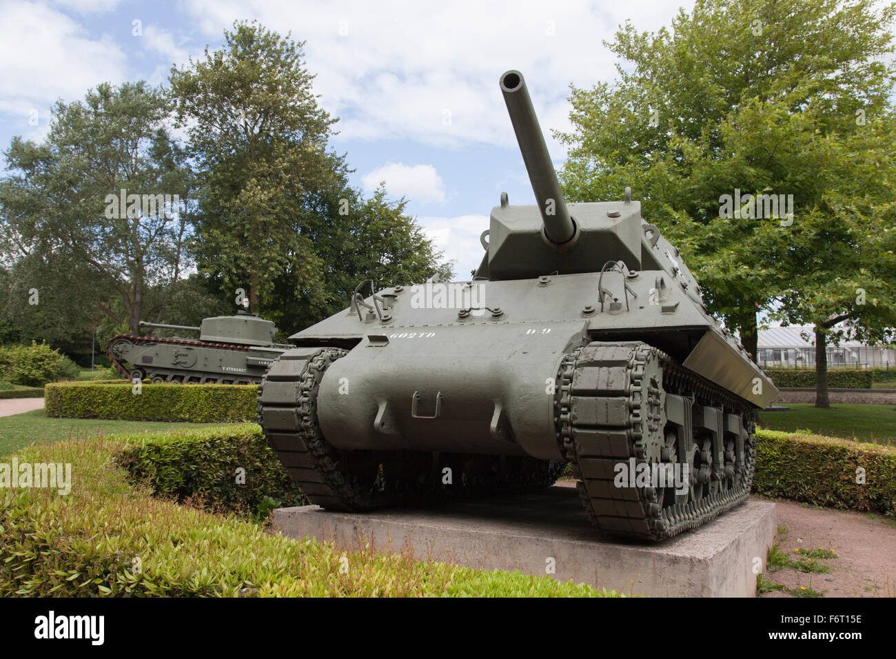 Two world war 2 era tanks on display outside the d-day museum at Bayeux Stock Photo