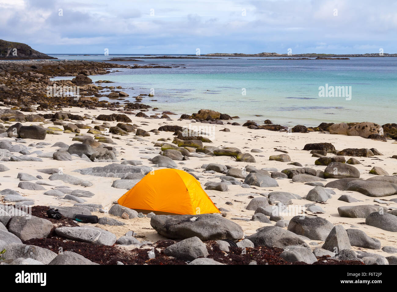 tourist tent on ocean beach Stock Photo