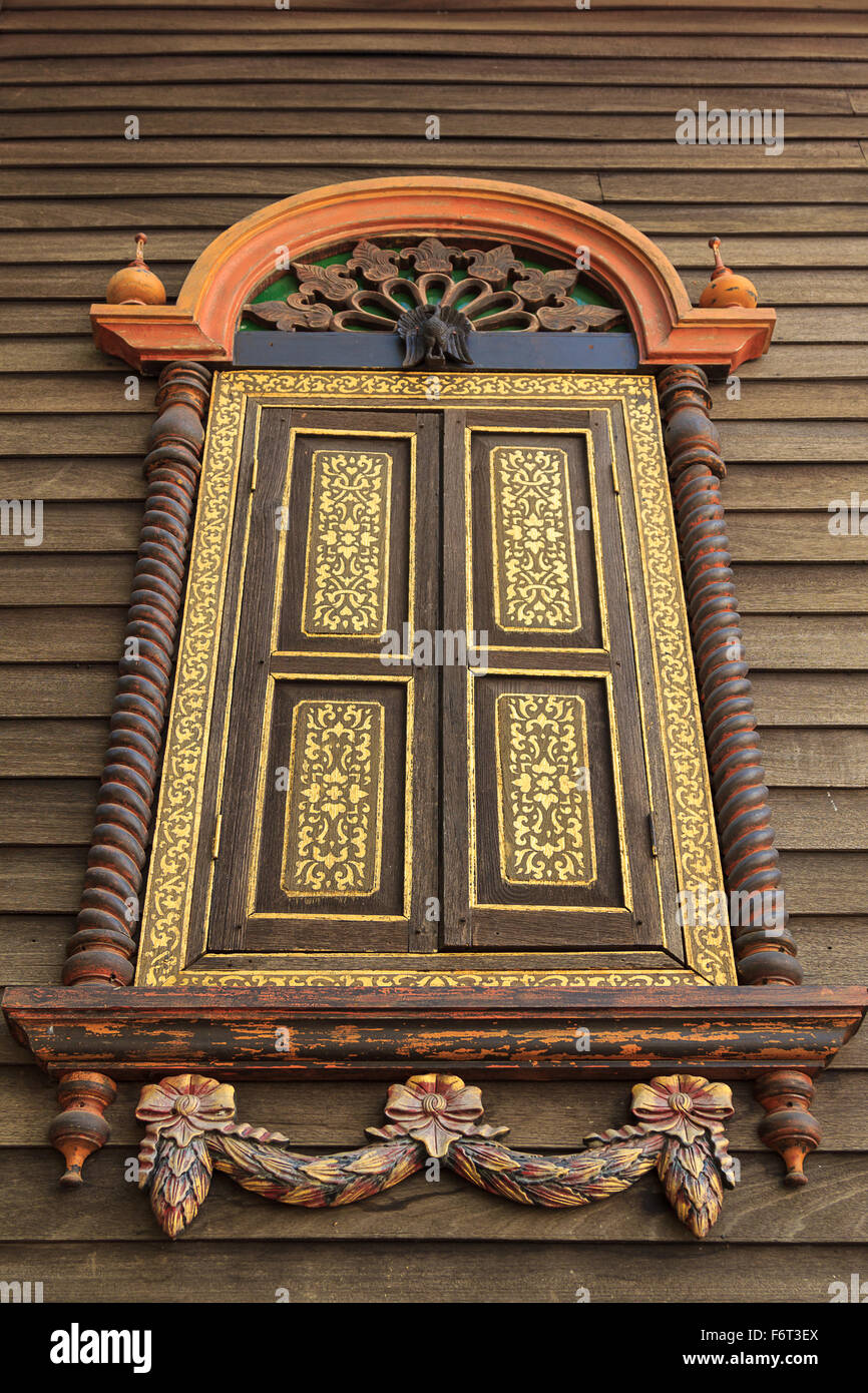 Ancient carving wooden window Stock Photo