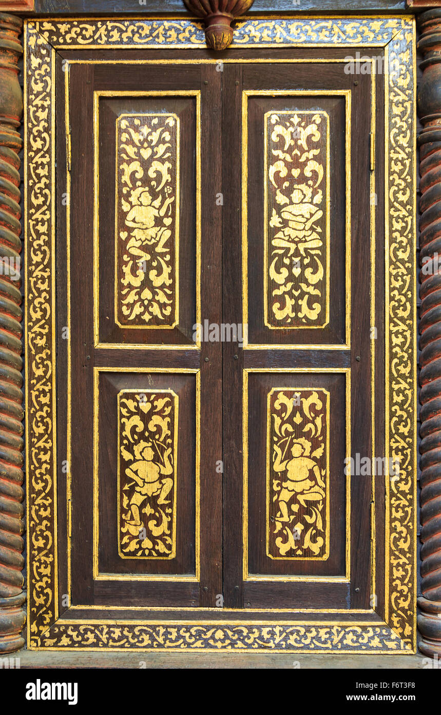 Ancient carving wooden window Stock Photo