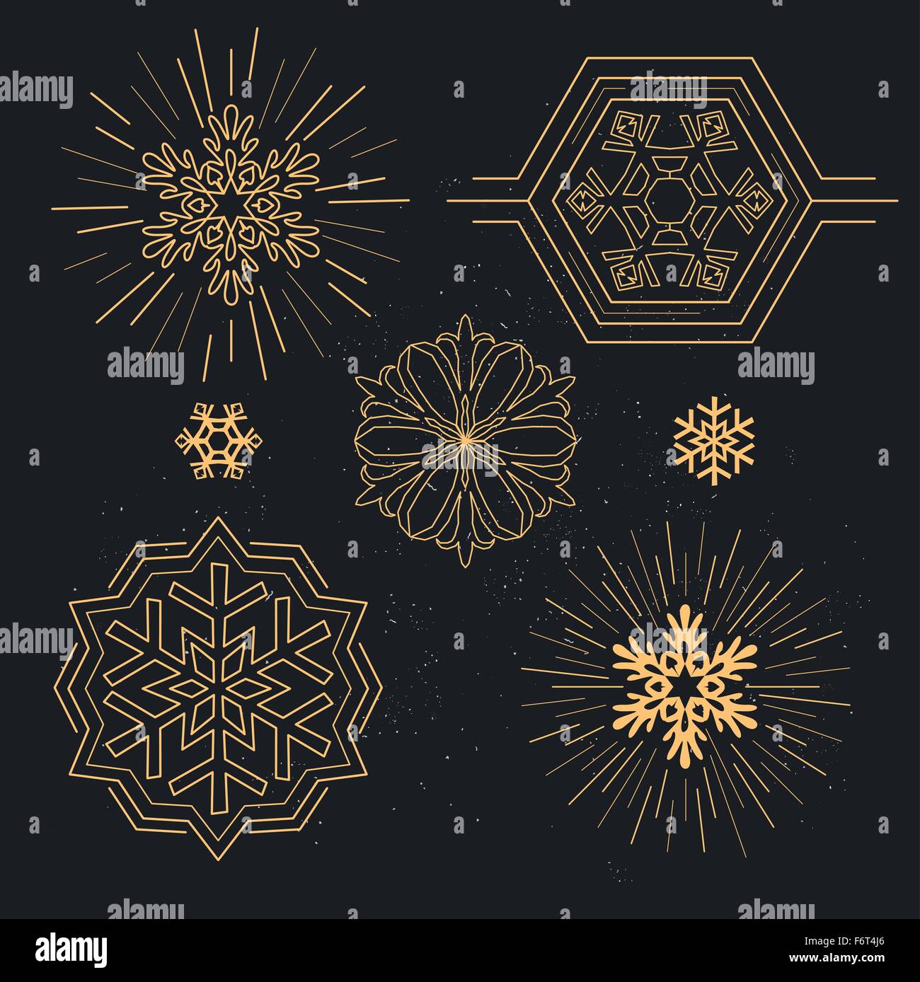 Snowflake Patterns. Geometric lined snowflakes. Vector illustration. Stock Vector