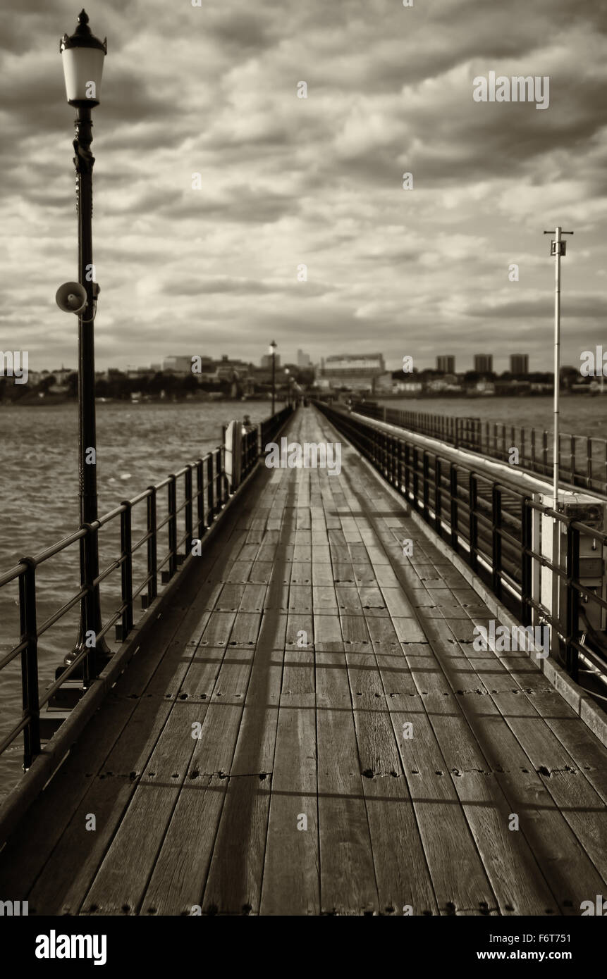 sea path land horizon narrow city town wooden way bridge sky clouds ...