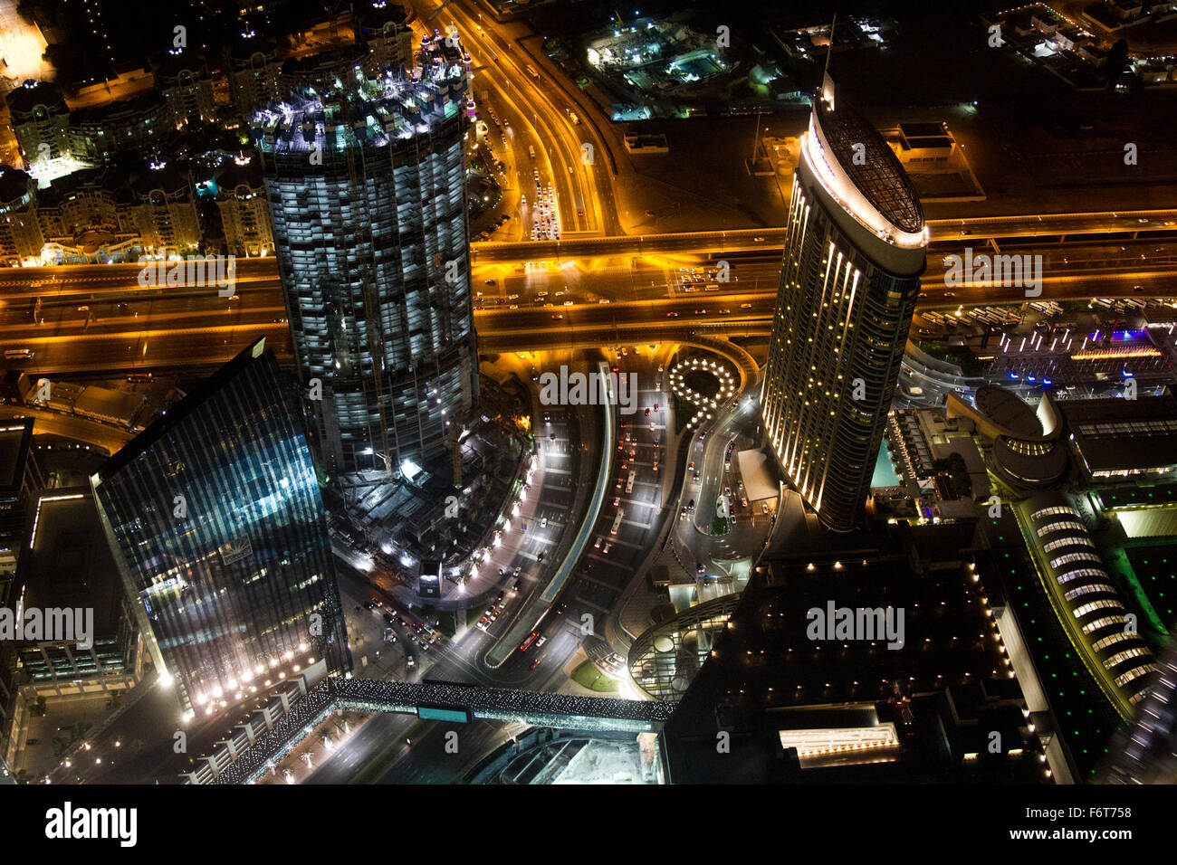 Aerial view of Dubai at night from the Burj al Khalifa Stock Photo Alamy