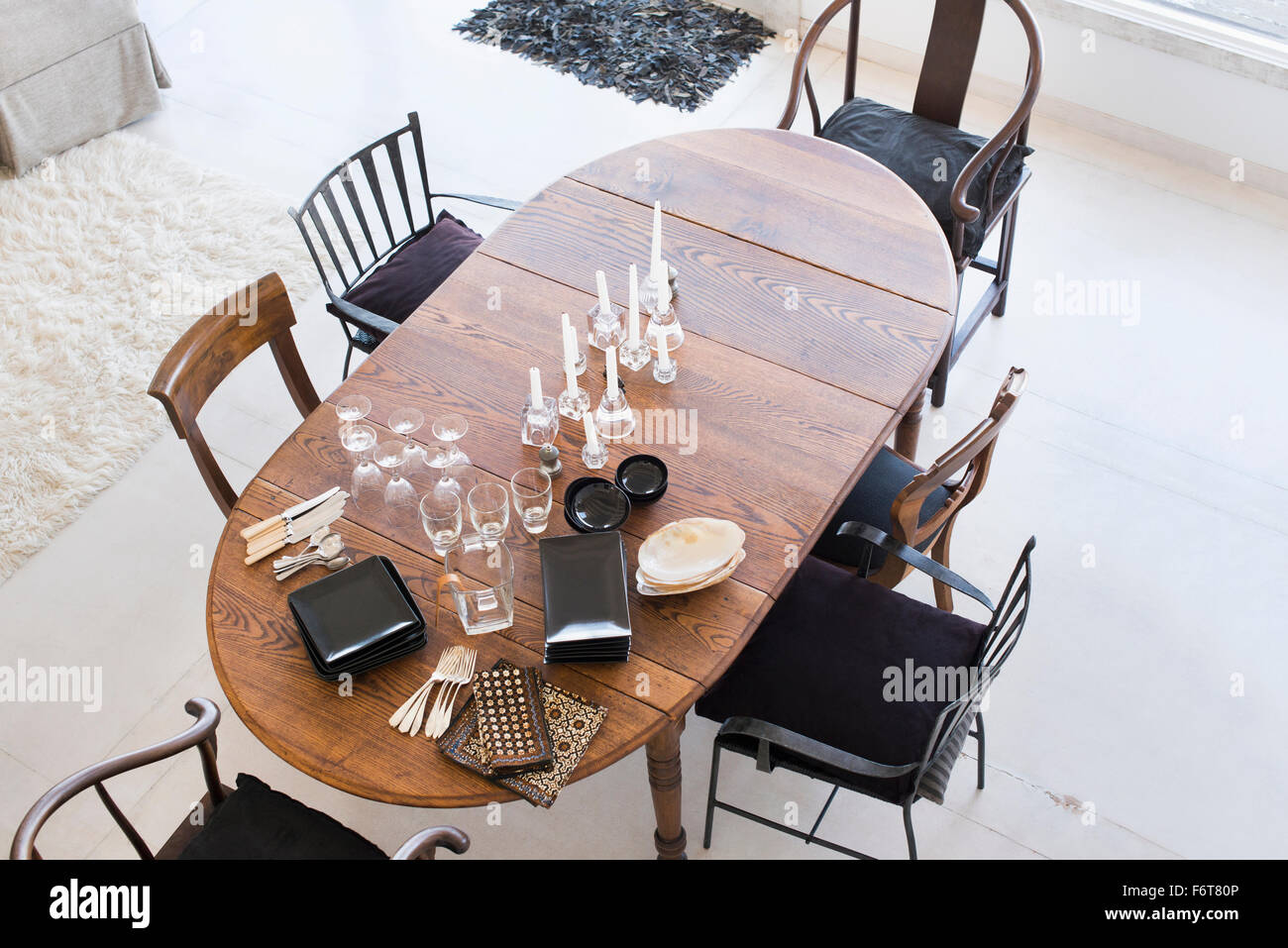 High angle view of dining table Stock Photo