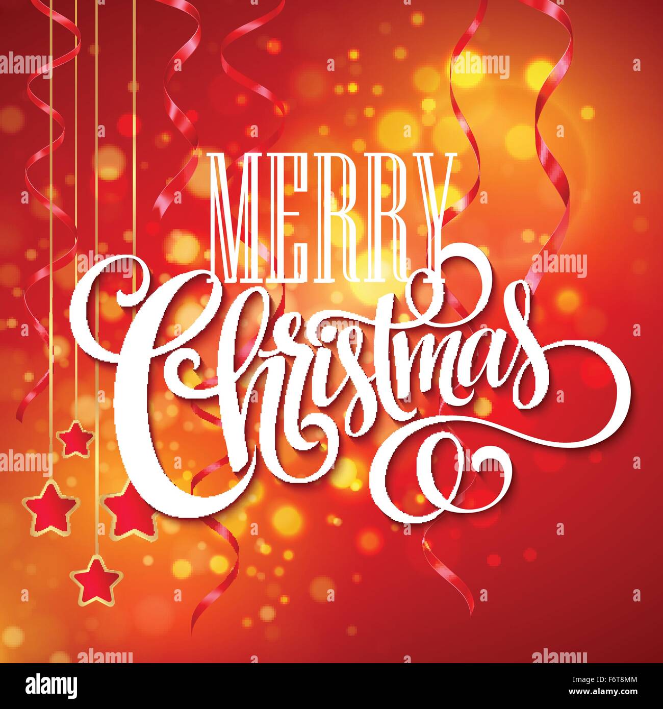 Christmas  text  design on red bokeh background. Vector illustration Stock Vector