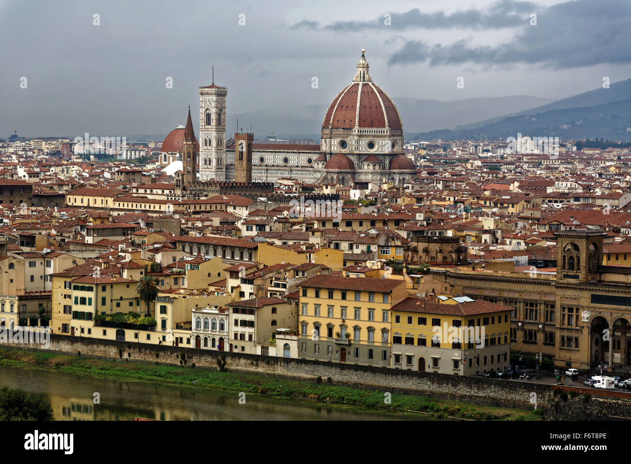 The Duomo of the Cattedrale di Santa Maria del Fiore, or Cathedral of Saint Mary of the Flower dominates the skyline of Florence Stock Photo