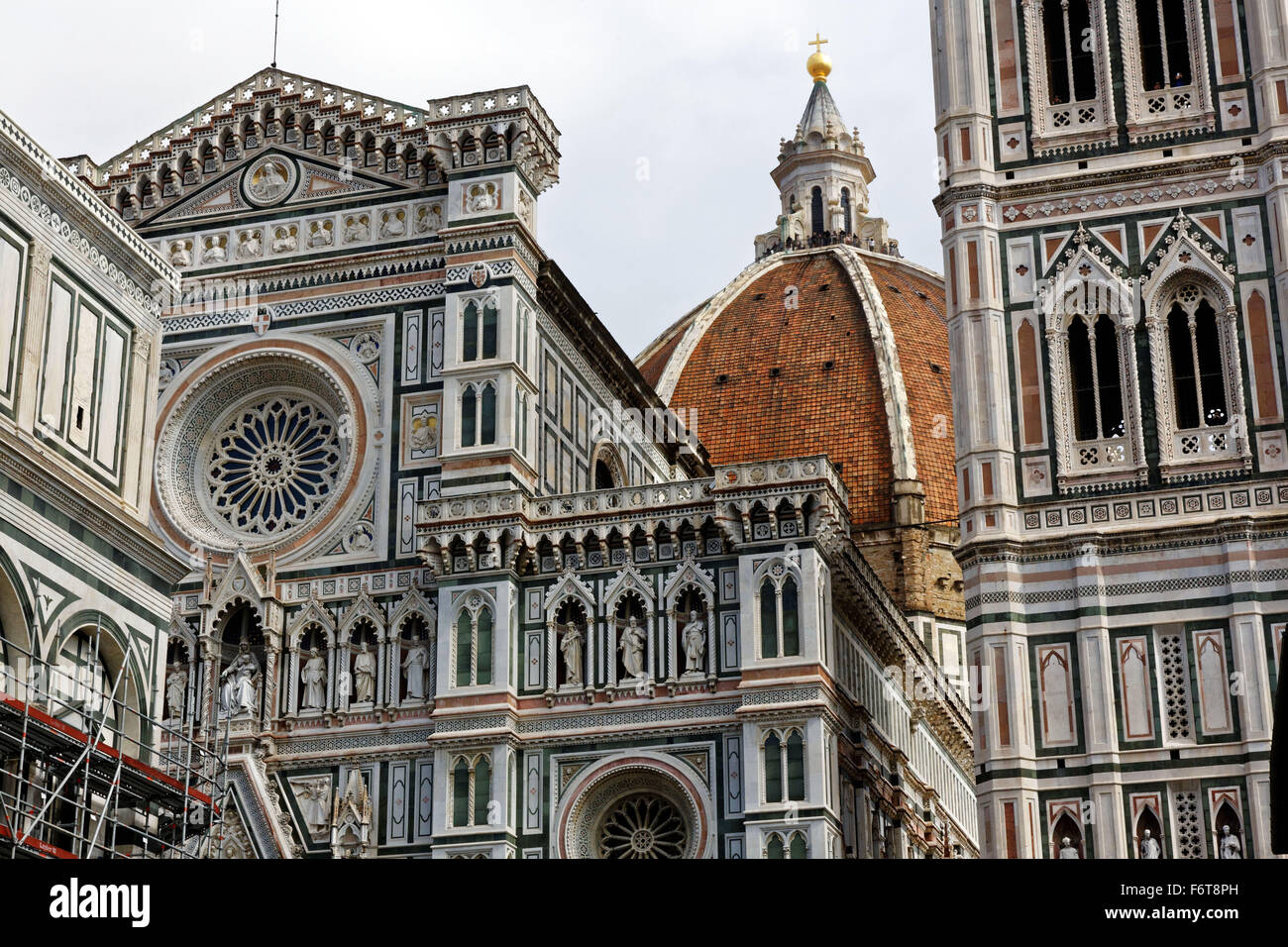 The Duomo behind the Cattedrale di Santa Maria del Fiore, or Cathedral of Saint Mary of the Flower dominates the skyline Stock Photo