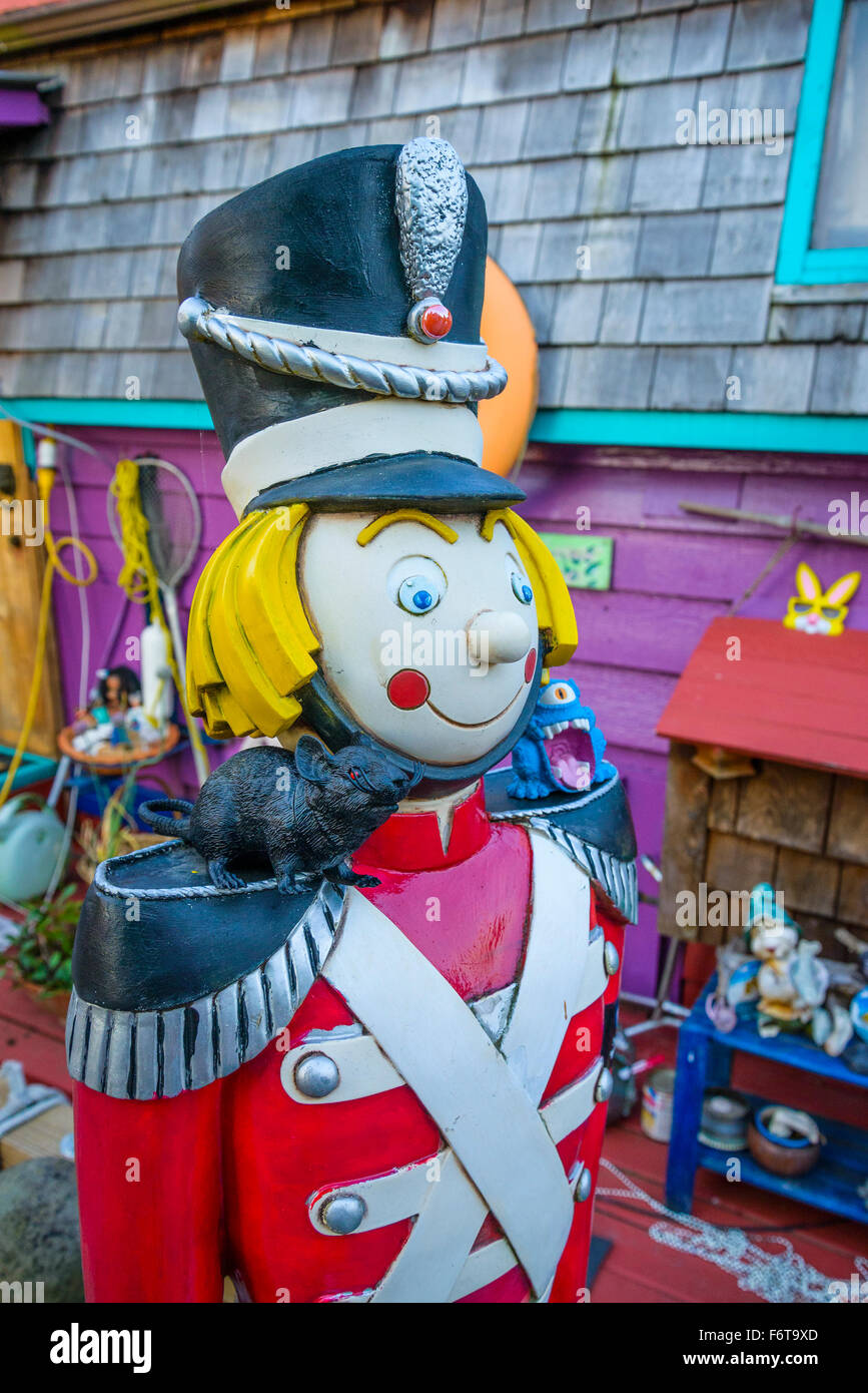 wooden soldier, Floating home village, Fisherman's Wharf, Victoria, British Columbia, Canada Stock Photo