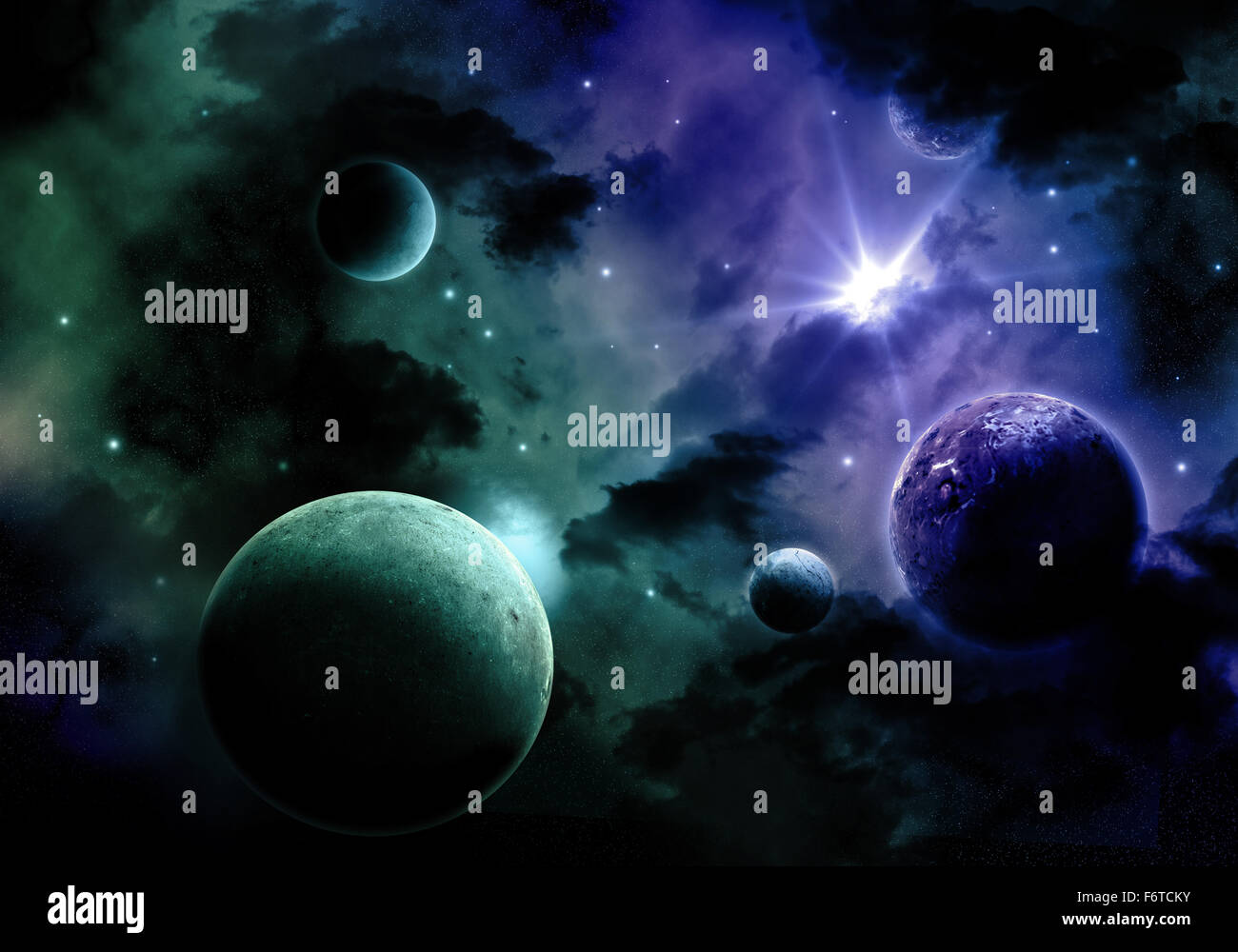 Space background with nebula and fictional planets Stock Photo