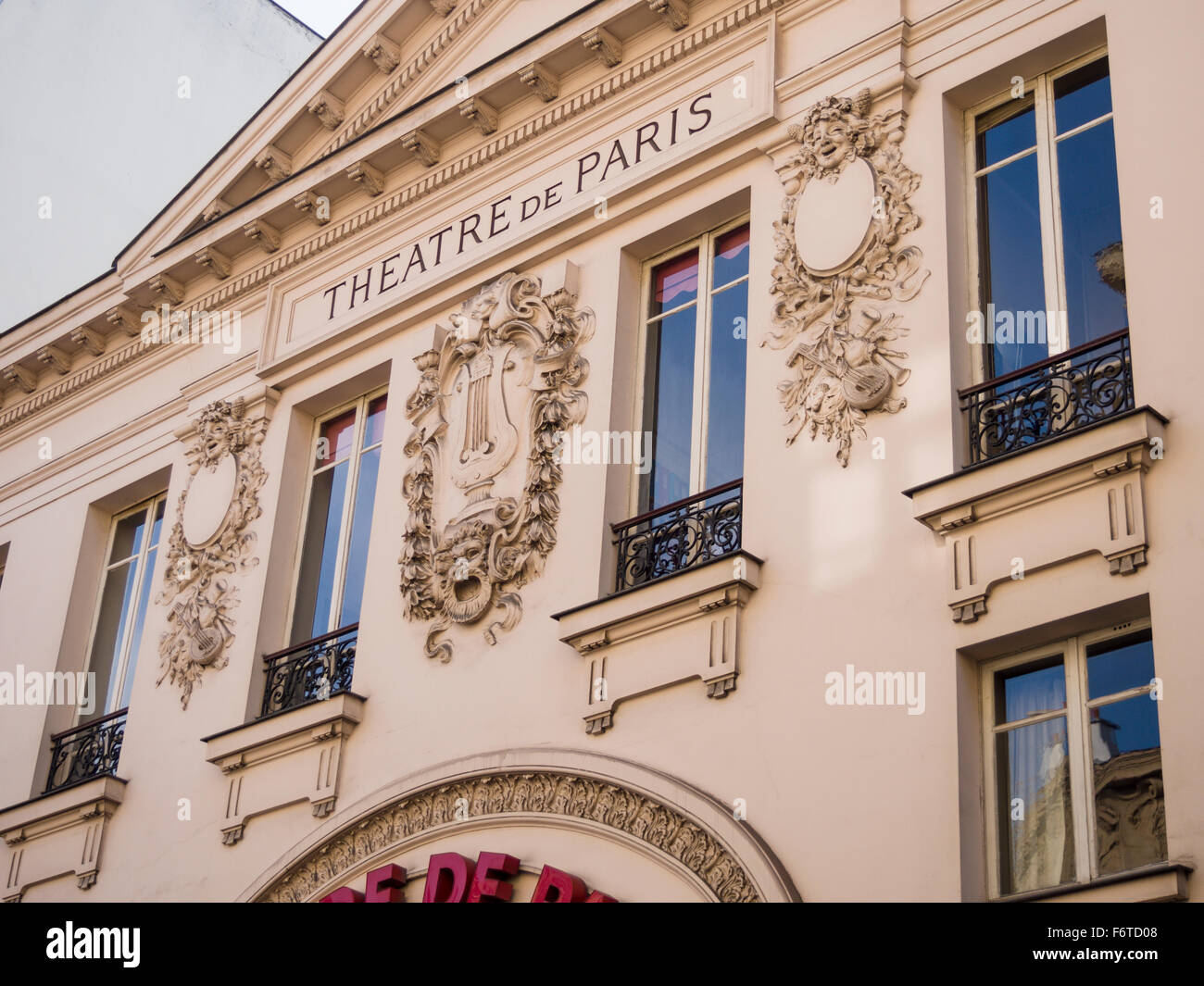 Front Facade of the Theatre de Paris. First floor decorations on the