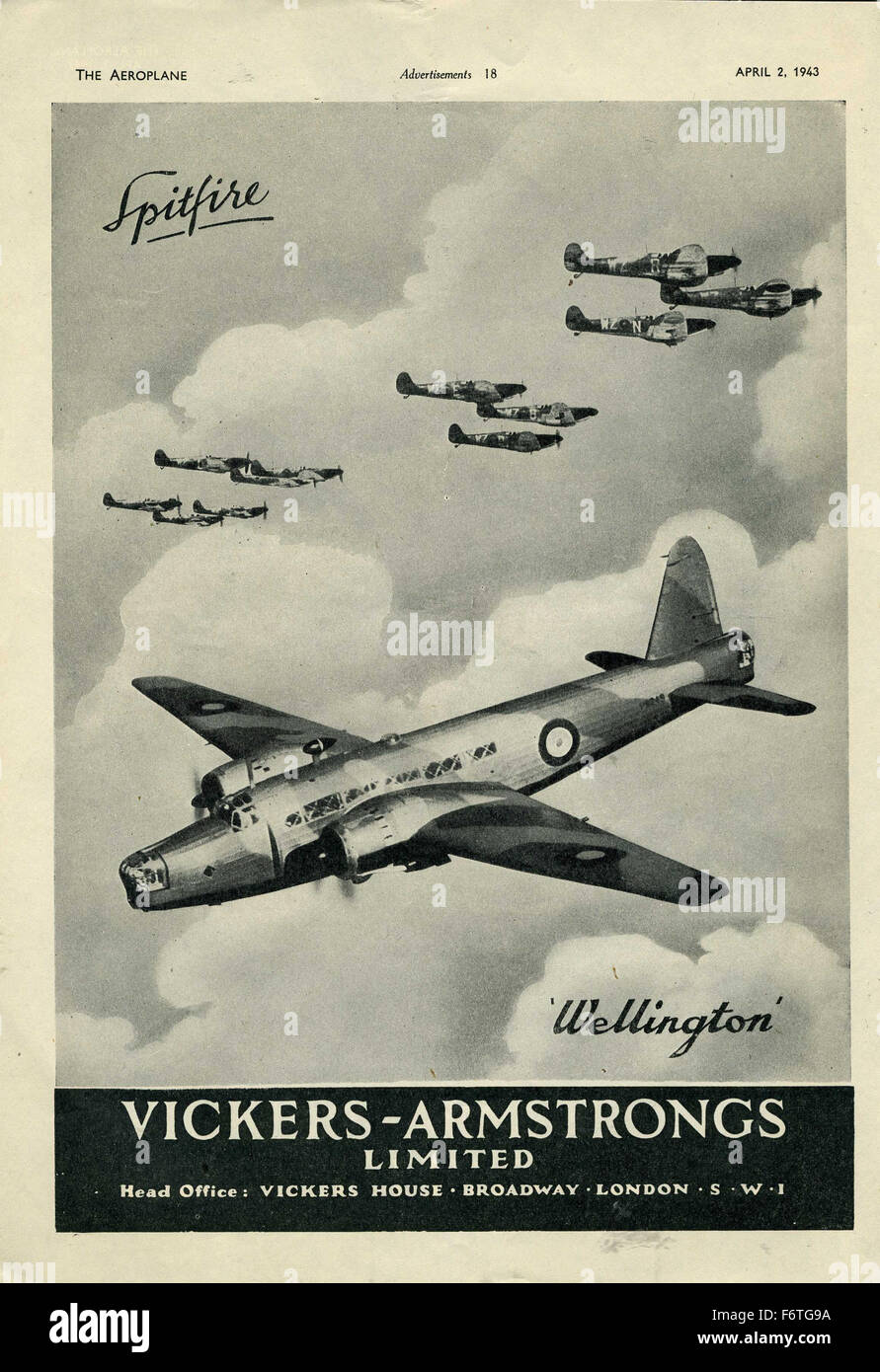 Vickers Armstrong Wellington Spitfire WW 2 advert Stock Photo