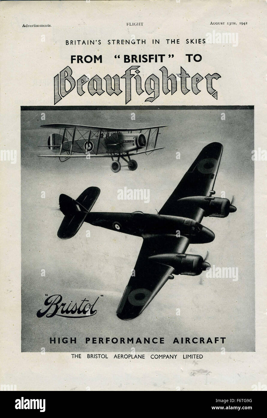 Bristol Aeroplane Company WW 2 1942 Advert Stock Photo