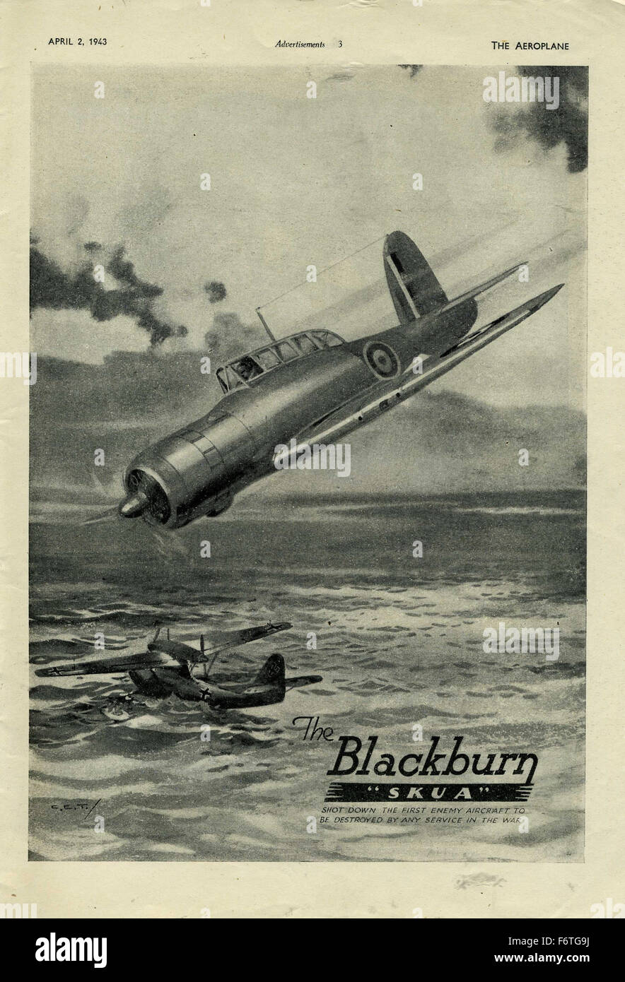 Blackburn Skua Flying Boat WW 2 1943 Ad Stock Photo