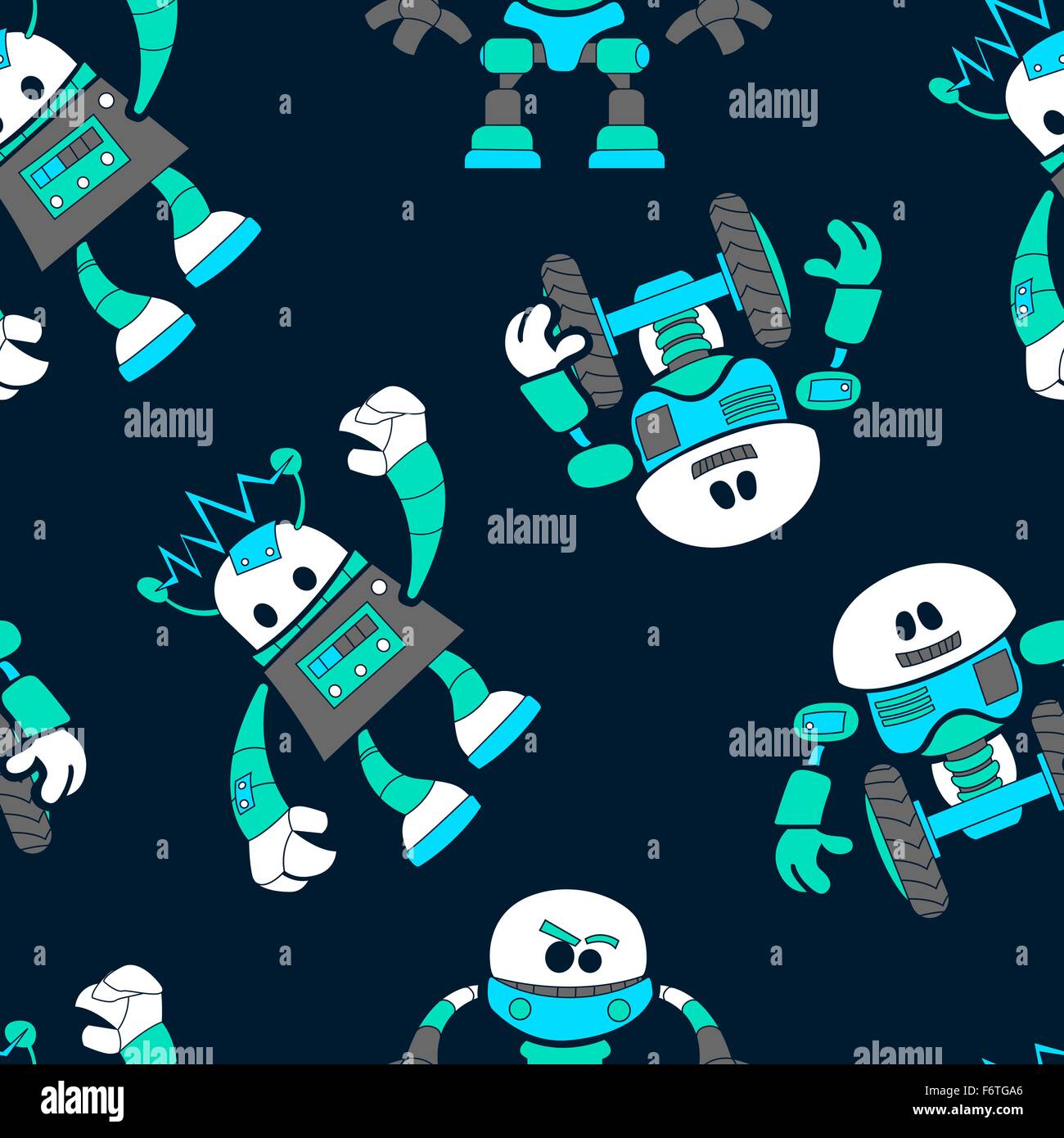 Cute robots in a seamless pattern on navy background Stock Vector Image ...
