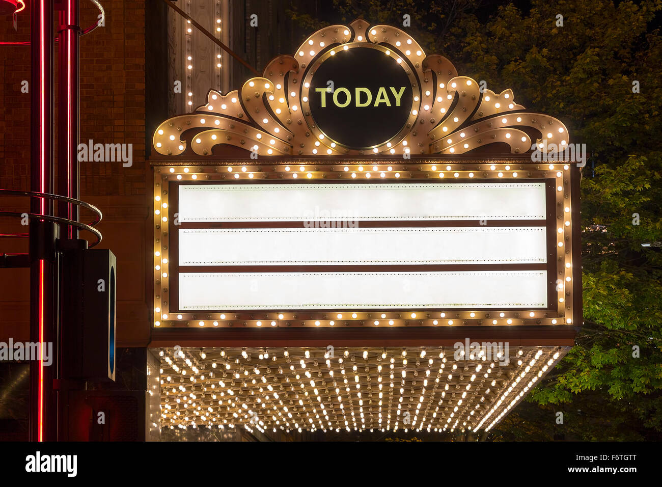 Marquee Lights on Broadway Theater Exterior Blank Stock Photo