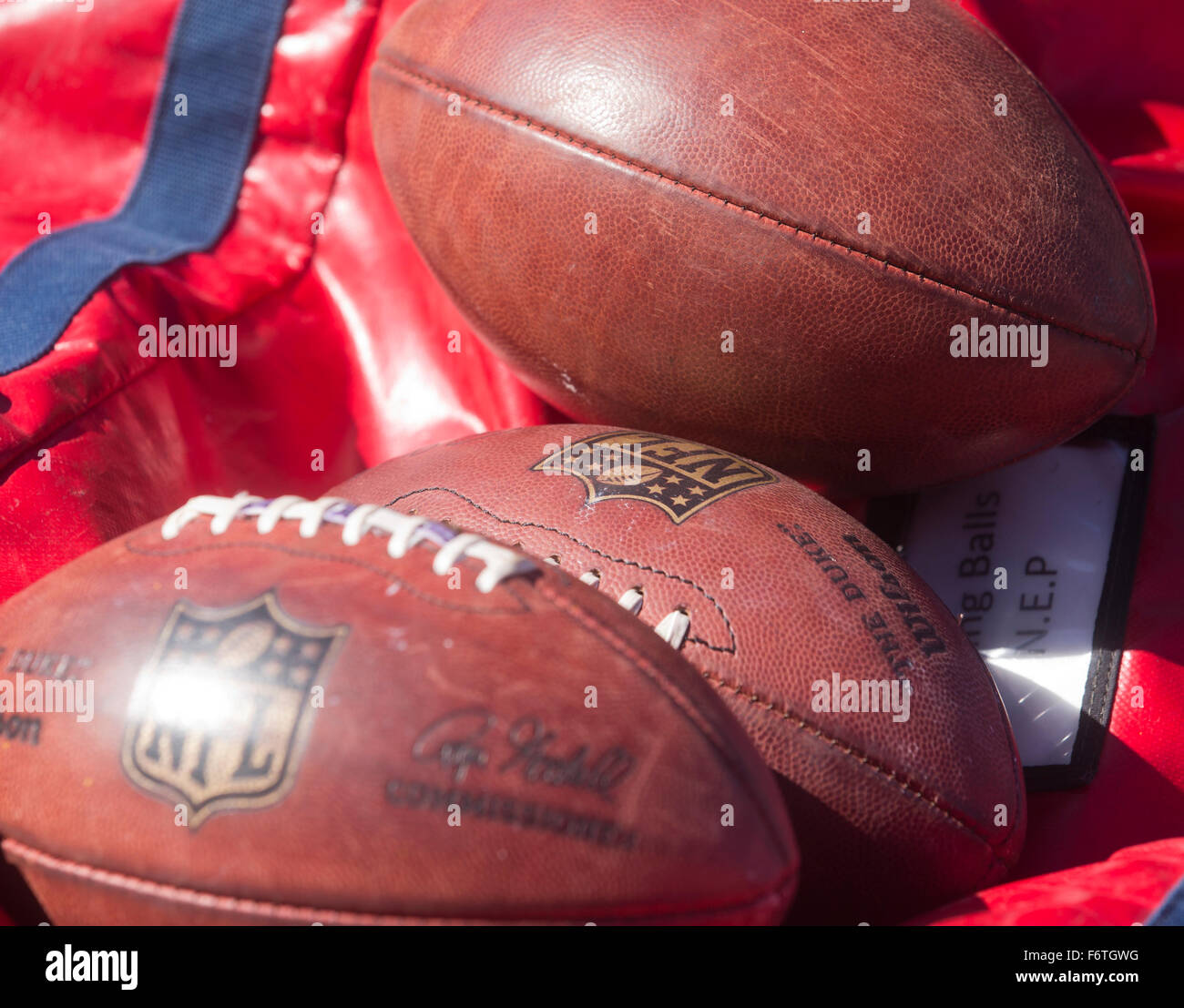 Footballs at an NFL game Stock Photo Alamy