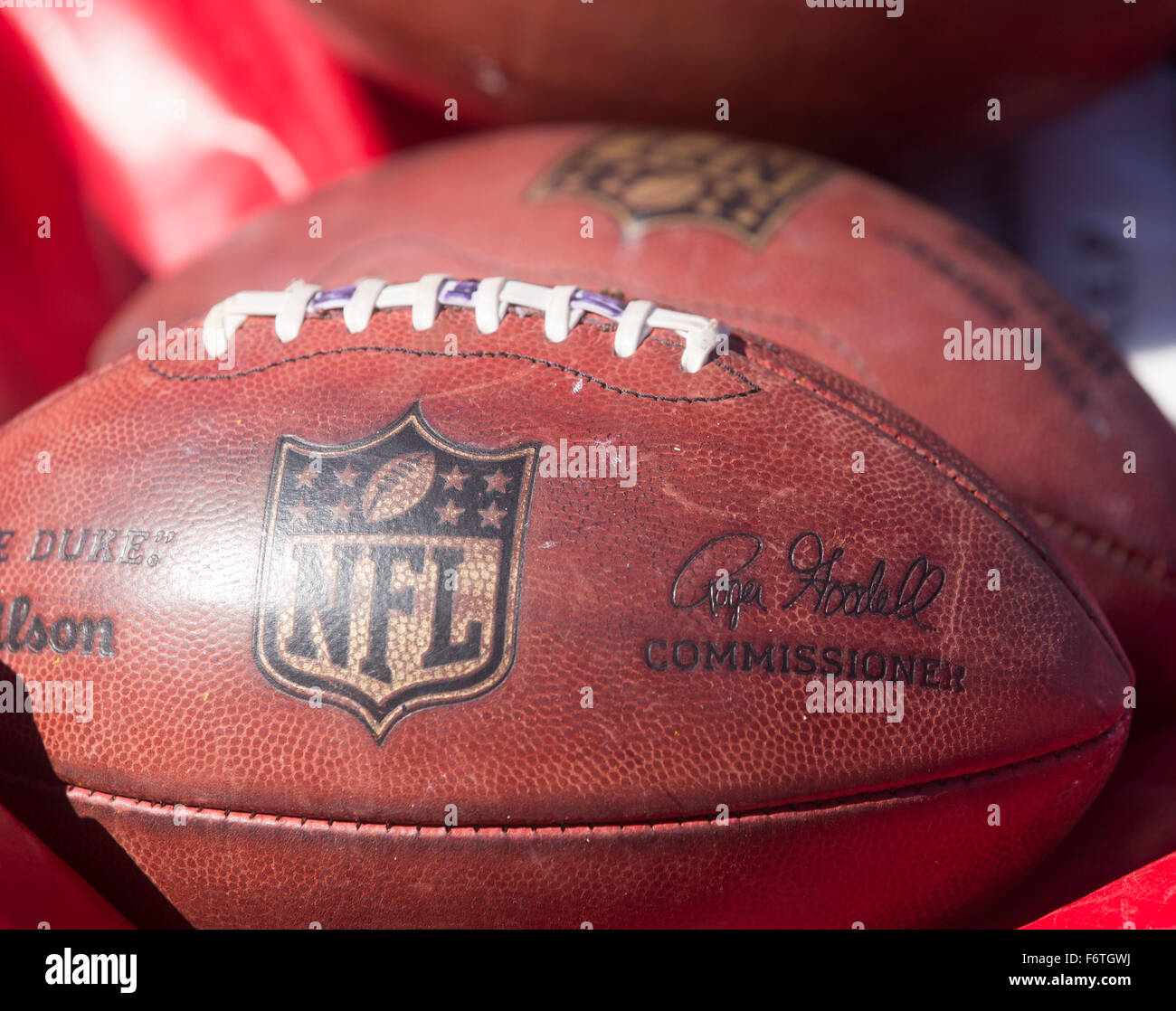 Footballs at an NFL game Stock Photo Alamy