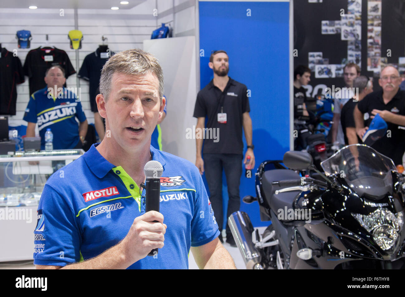 Sydney, Australia. 20th November, 2015. Sydney Motorcycle Show opening day. Suzuki stand at the Sydney motorcycle show where the new SV650 Motorbike was unveiled to the Australian public. Credit:  model10/Alamy Live News Stock Photo