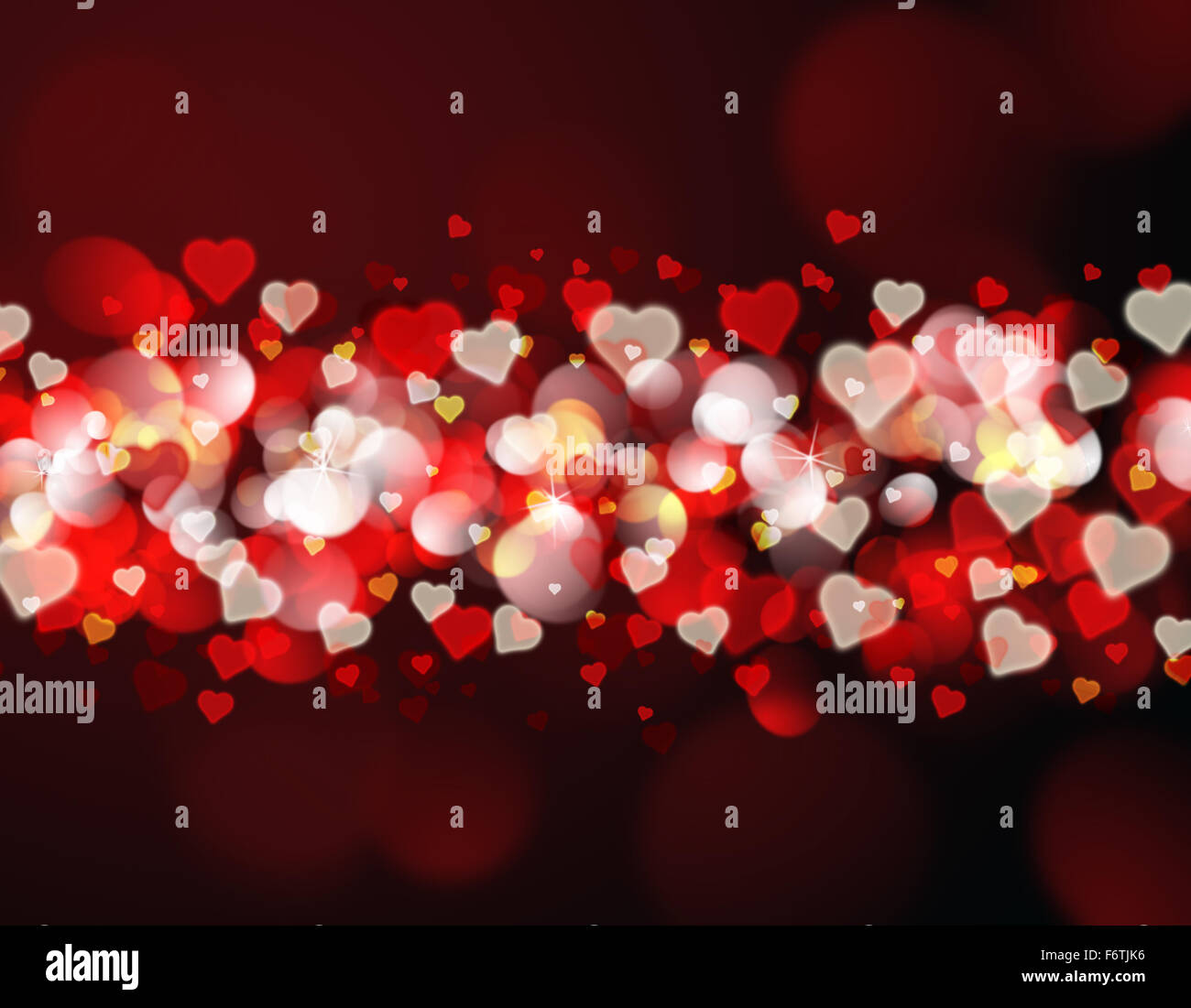 Valentine's Day background with red and gold bokeh lights and hearts