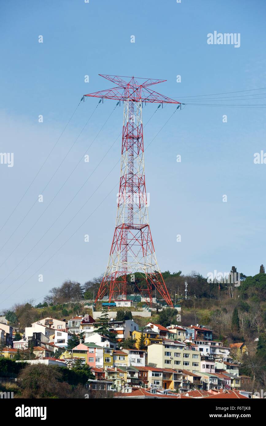 High voltage electric electricity transmission power line cable pylon