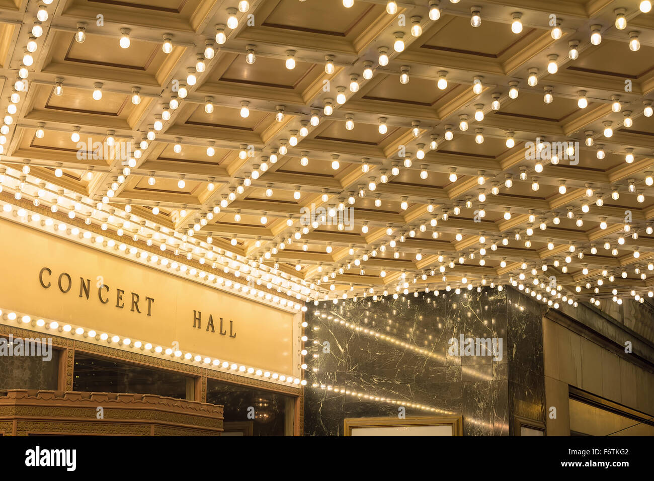 Marquee Lights on Broadway Theater Exterior Entrance Ceiling Stock Photo