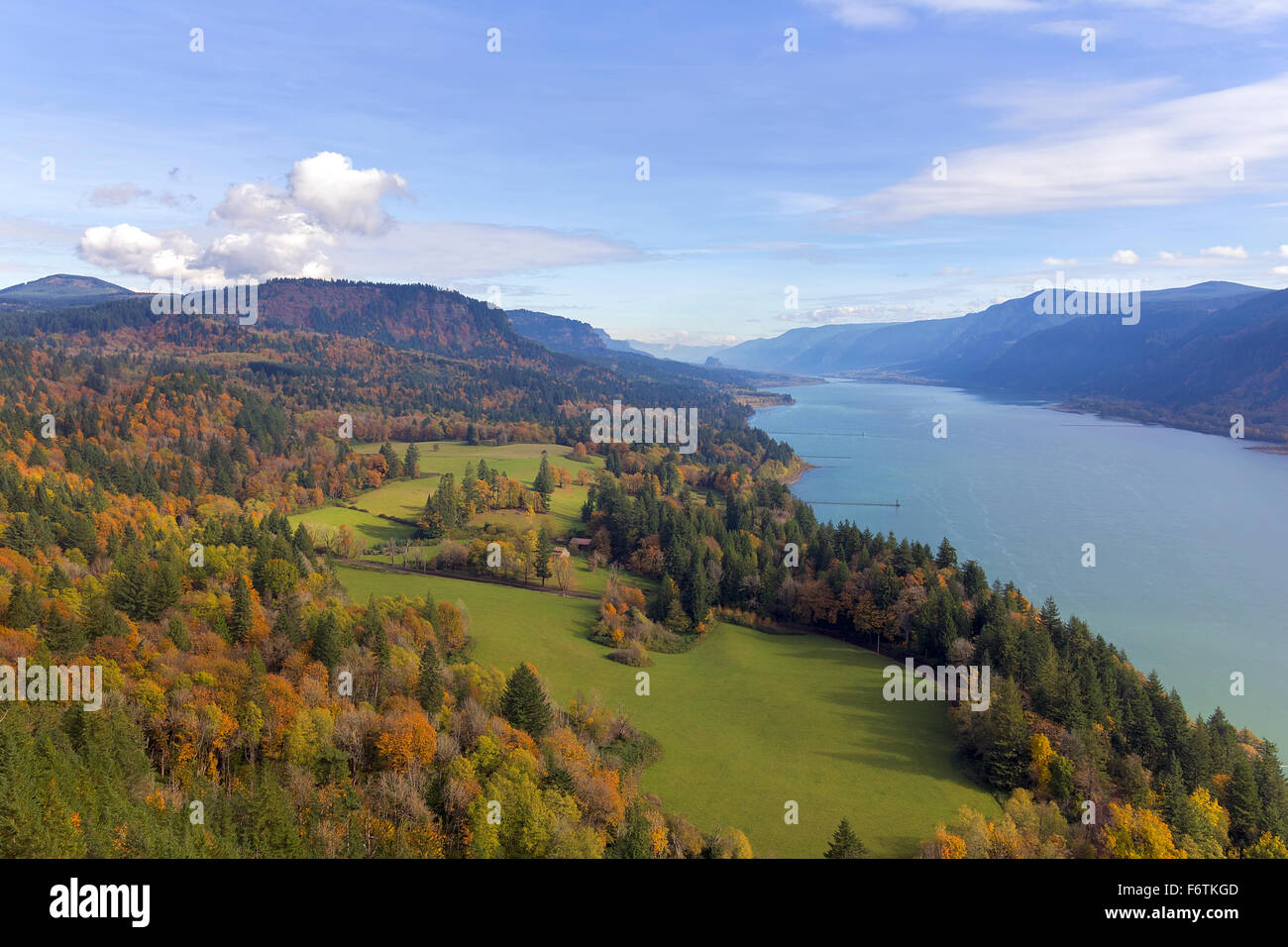 Washington State Fall Colors along Columbia River Gorge from Cape Horn Viewpoint Stock Photo
