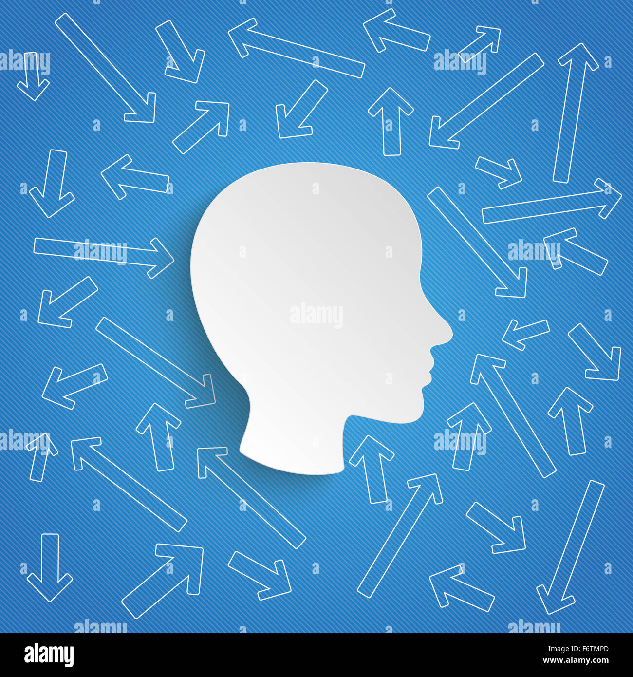 Human head on blue background with arrows, vector graphics Stock Photo ...