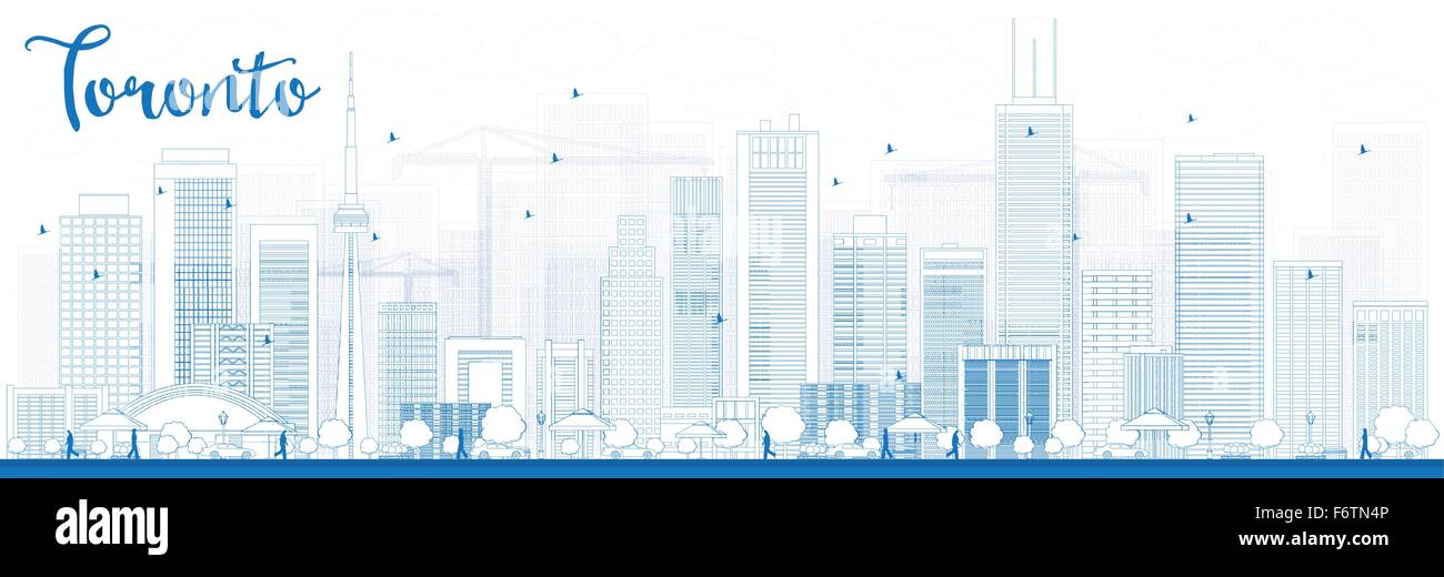 Outline Toronto skyline with blue buildings. Vector illustration ...