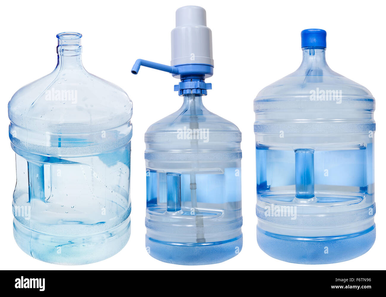 full, empty and closed by manual pump dispenser 5 gallon Drinking Water  bottles isolated on white background Stock Photo - Alamy