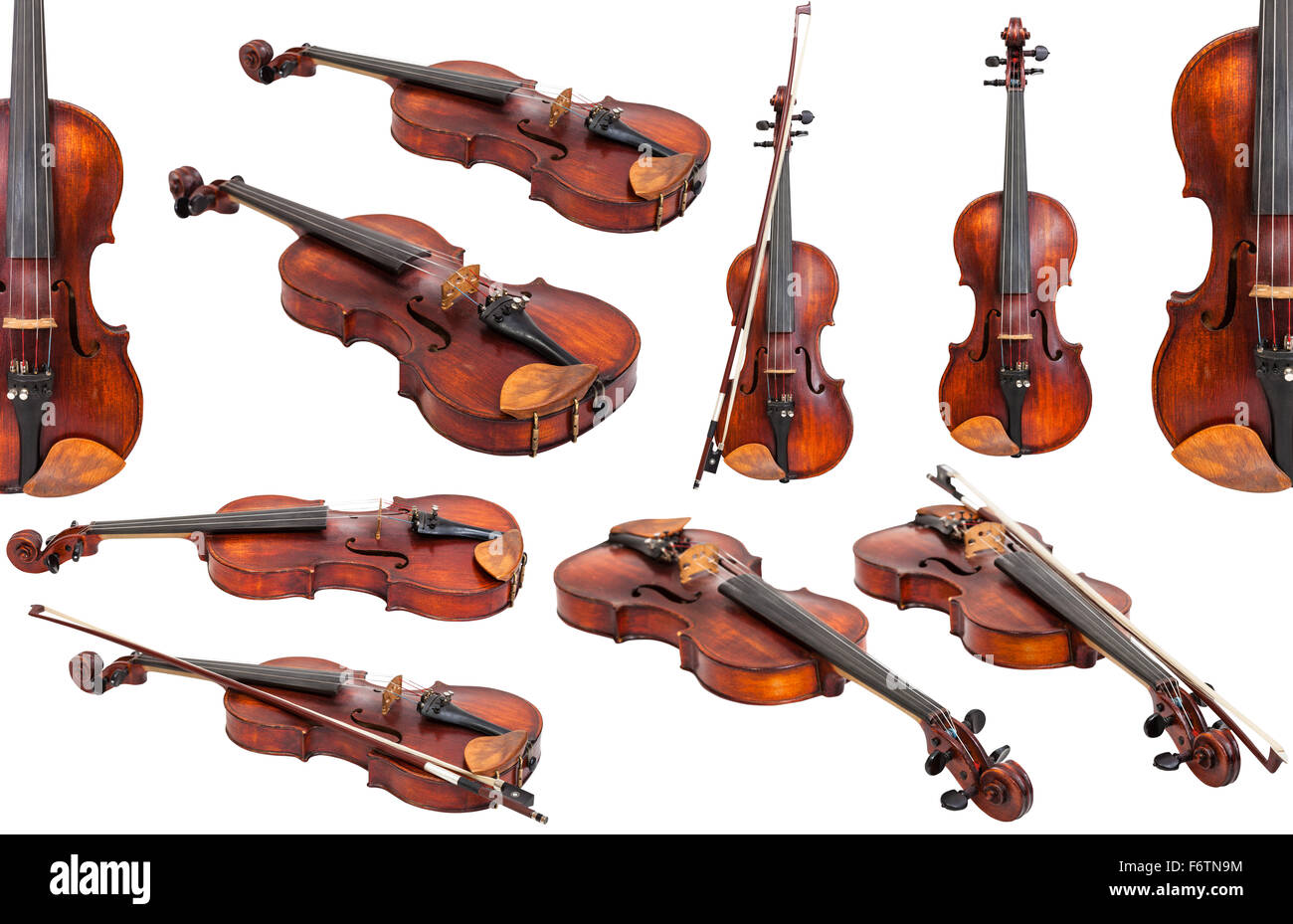 set of old fiddles isolated on white background Stock Photo