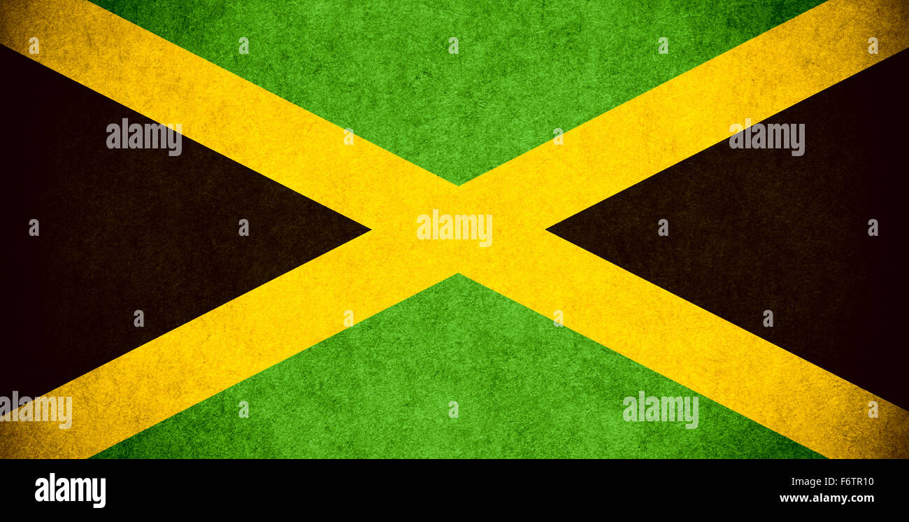 flag of Jamaica or Jamaican banner on paper rough pattern vintage texture Stock Photo