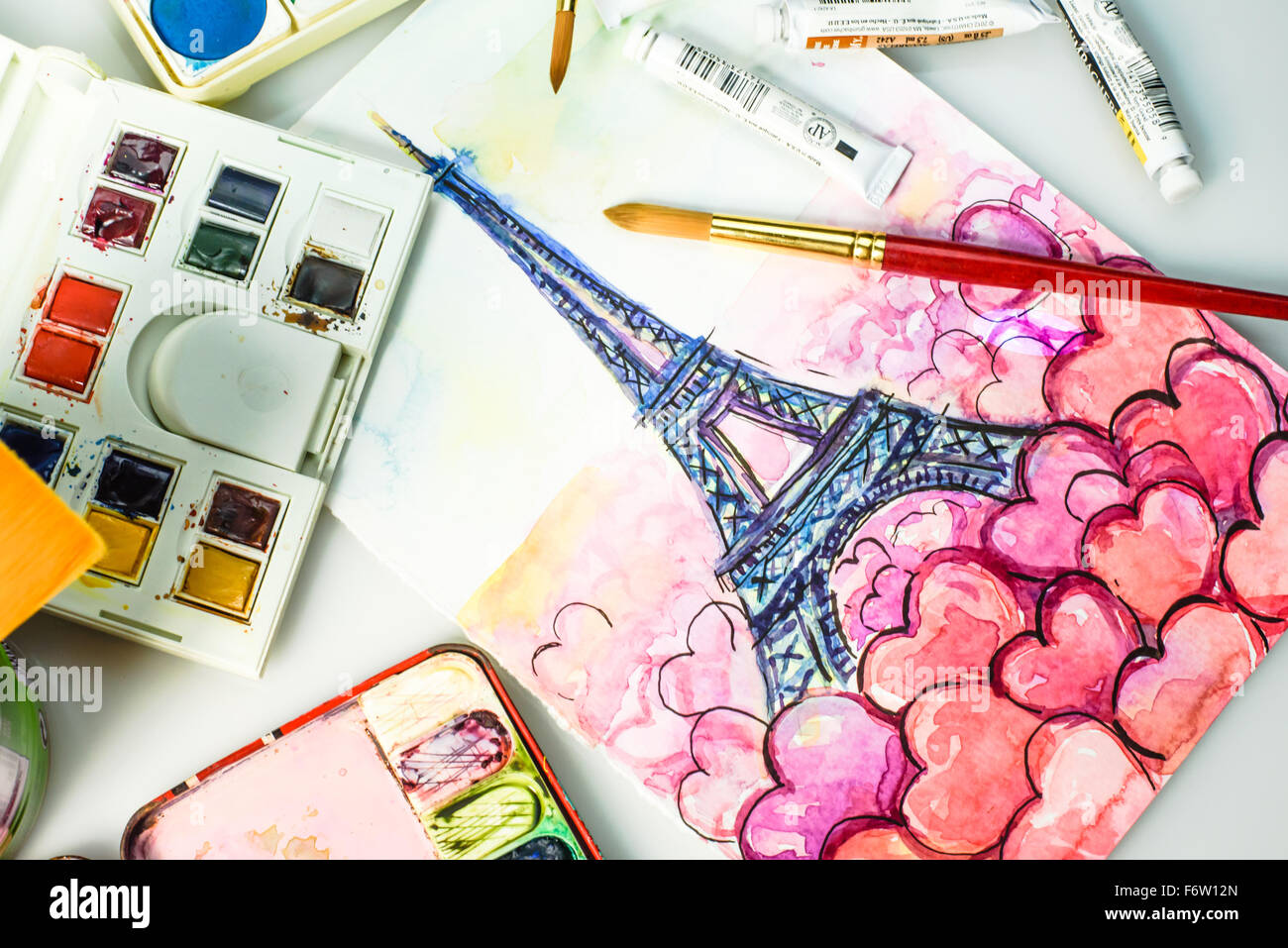 Eiffel Tower watercolor painting Stock Photo