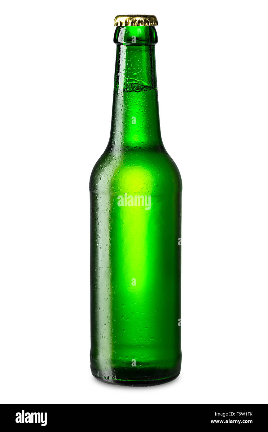 ice cold green beer bottle Stock Photo