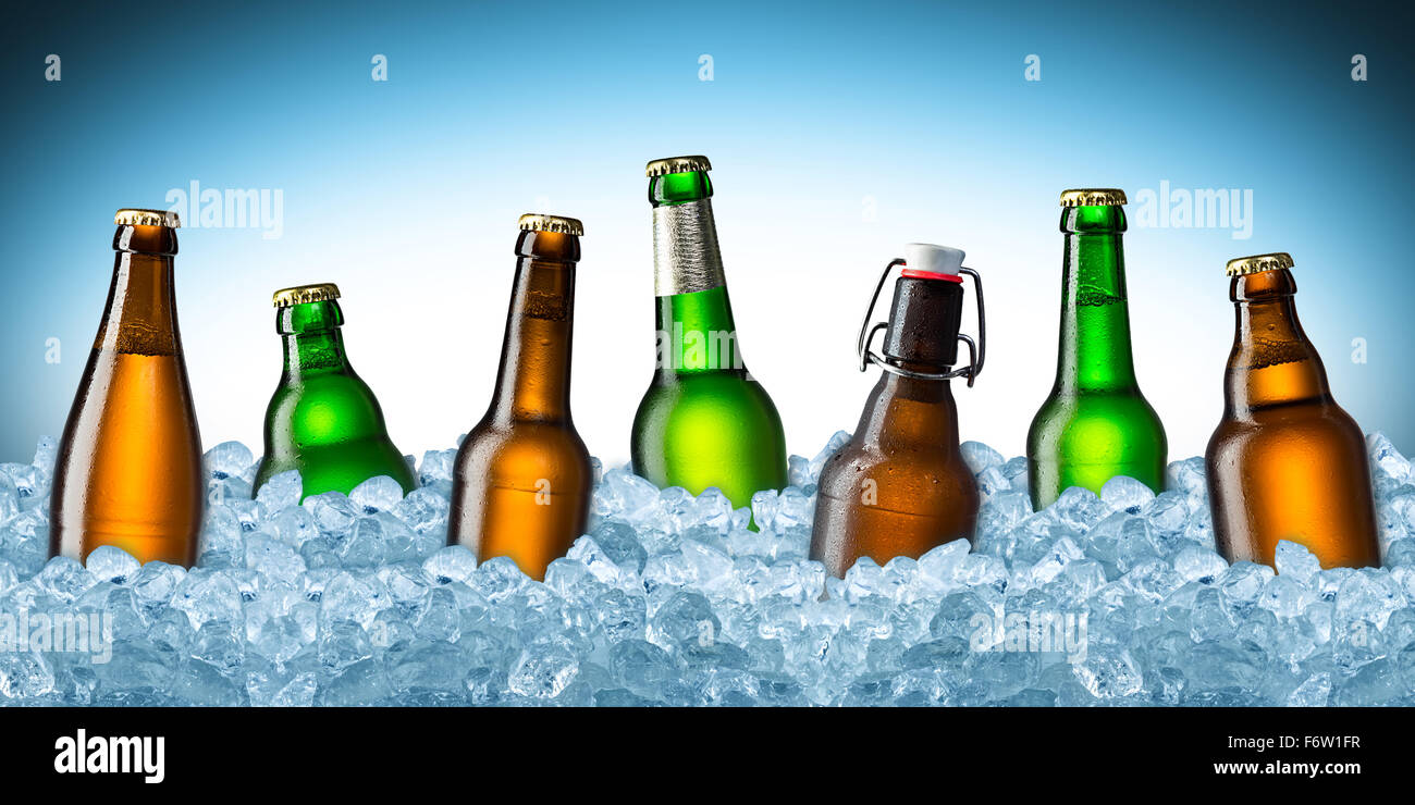 Download Green And Brown Beer Bottles On Ice Stock Photo Alamy PSD Mockup Templates
