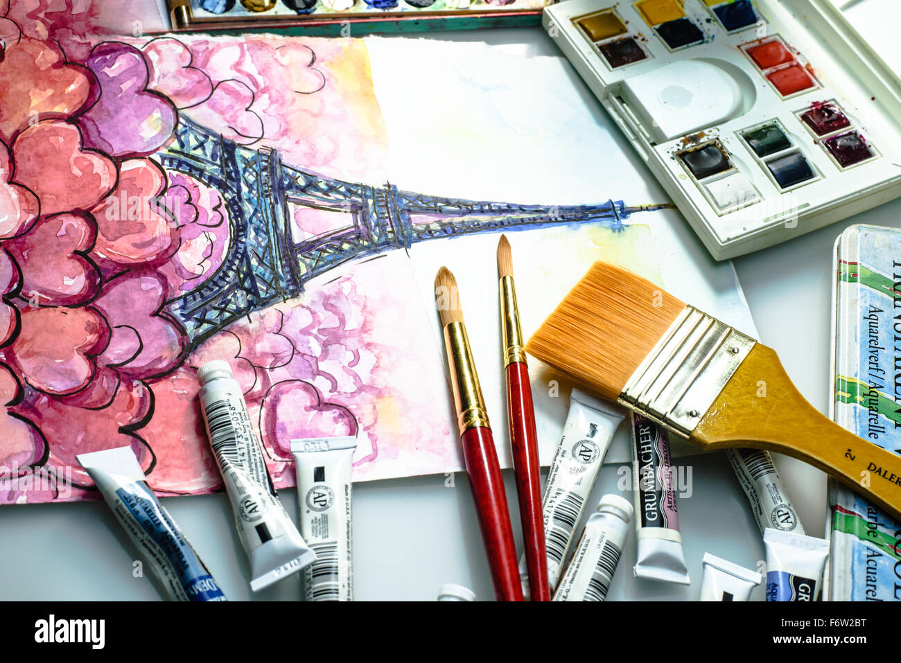 Eiffel Tower watercolor painting Stock Photo