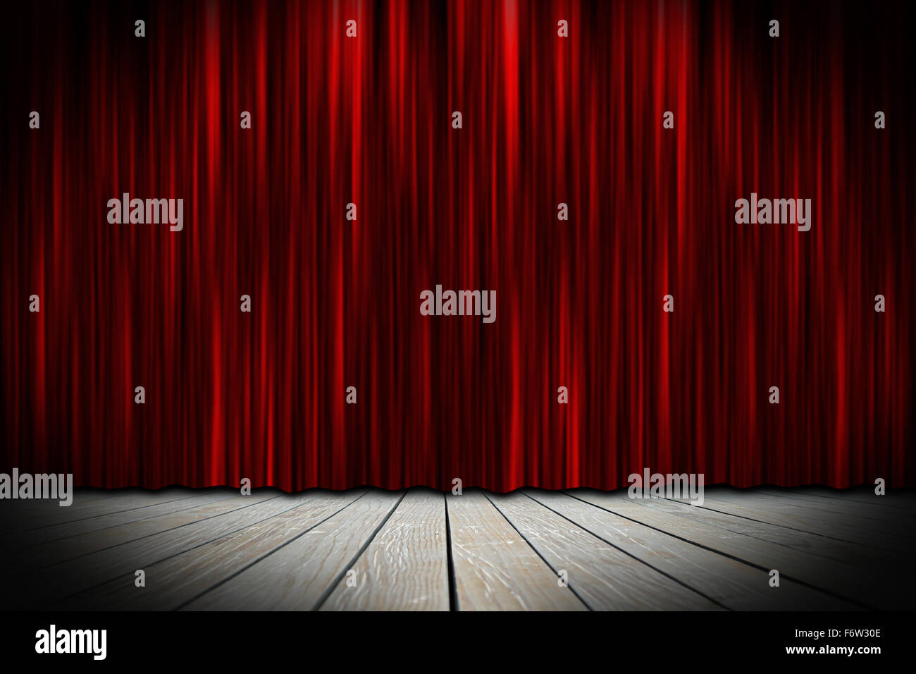 wooden theater stage with red curtains Stock Photo