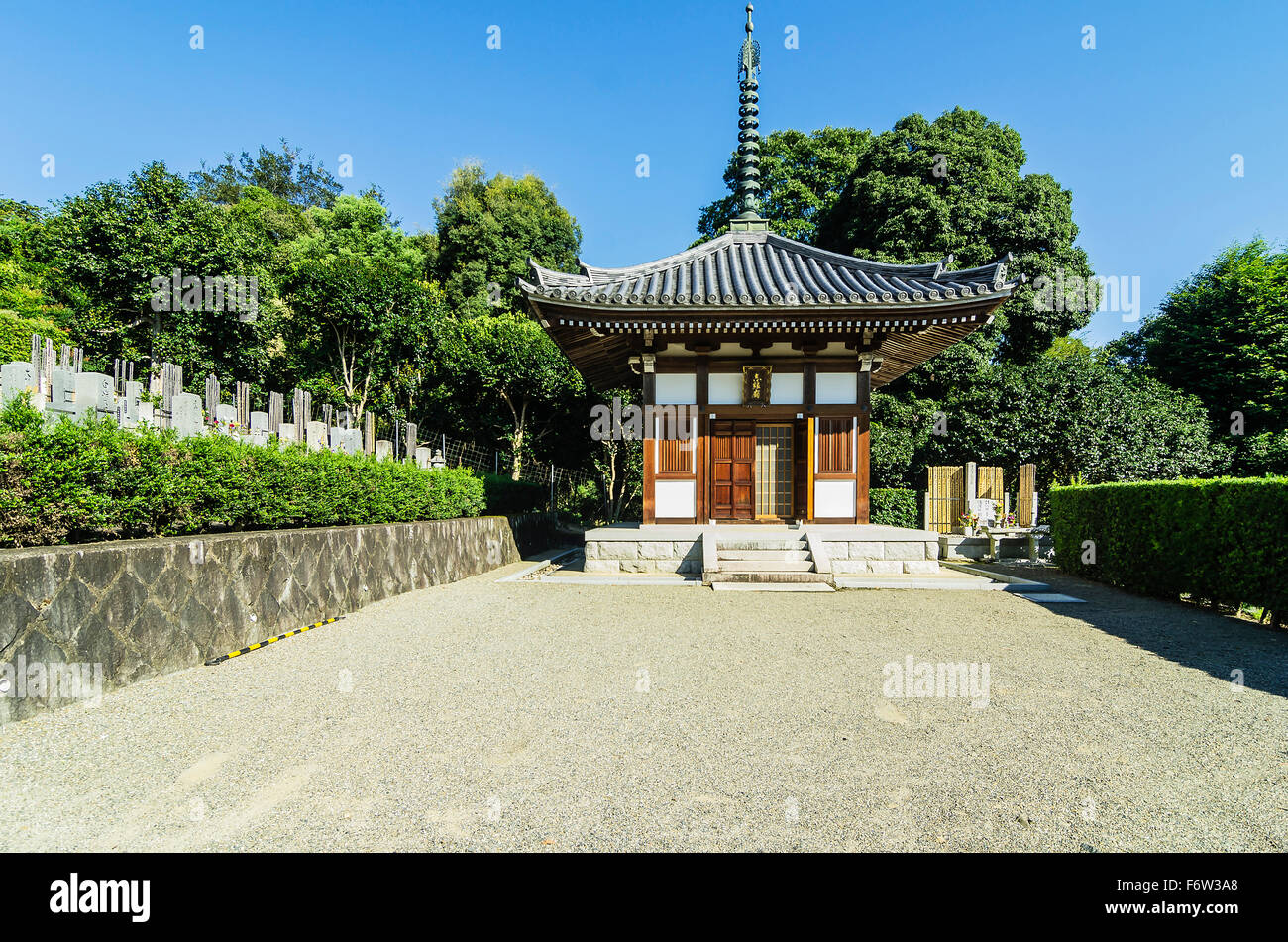 Japan, Honshu, Kyoto, Arashiyama bamboo forest with temple and graveyard Stock Photo